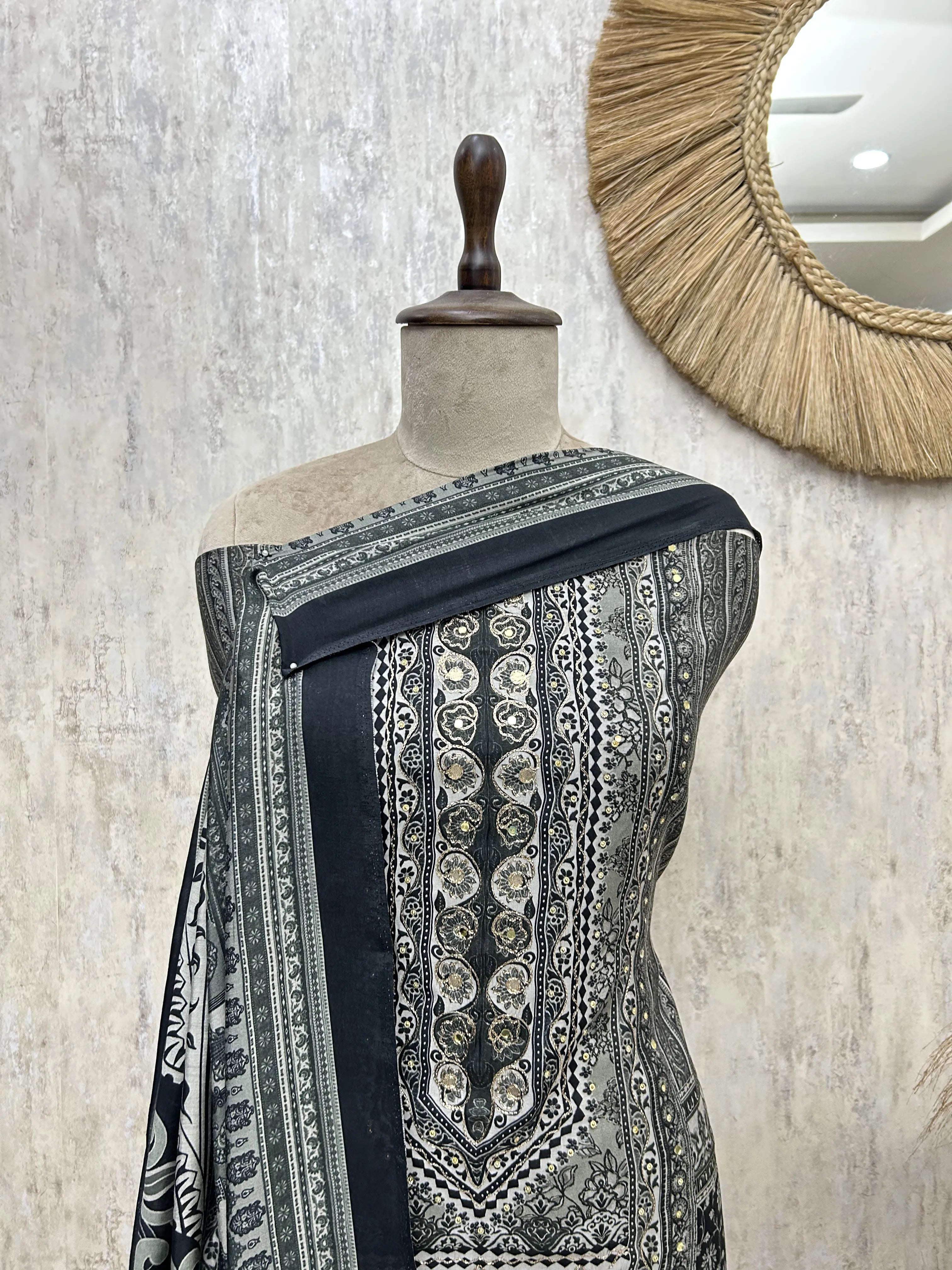 Midnight Floral Print Muslin Unstitched Suit