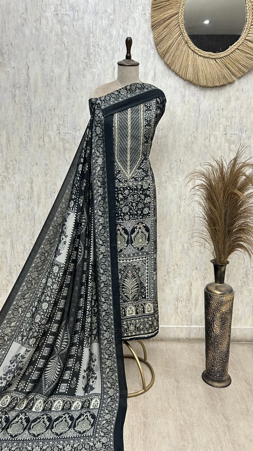 Midnight Floral Print Muslin Unstitched Suit