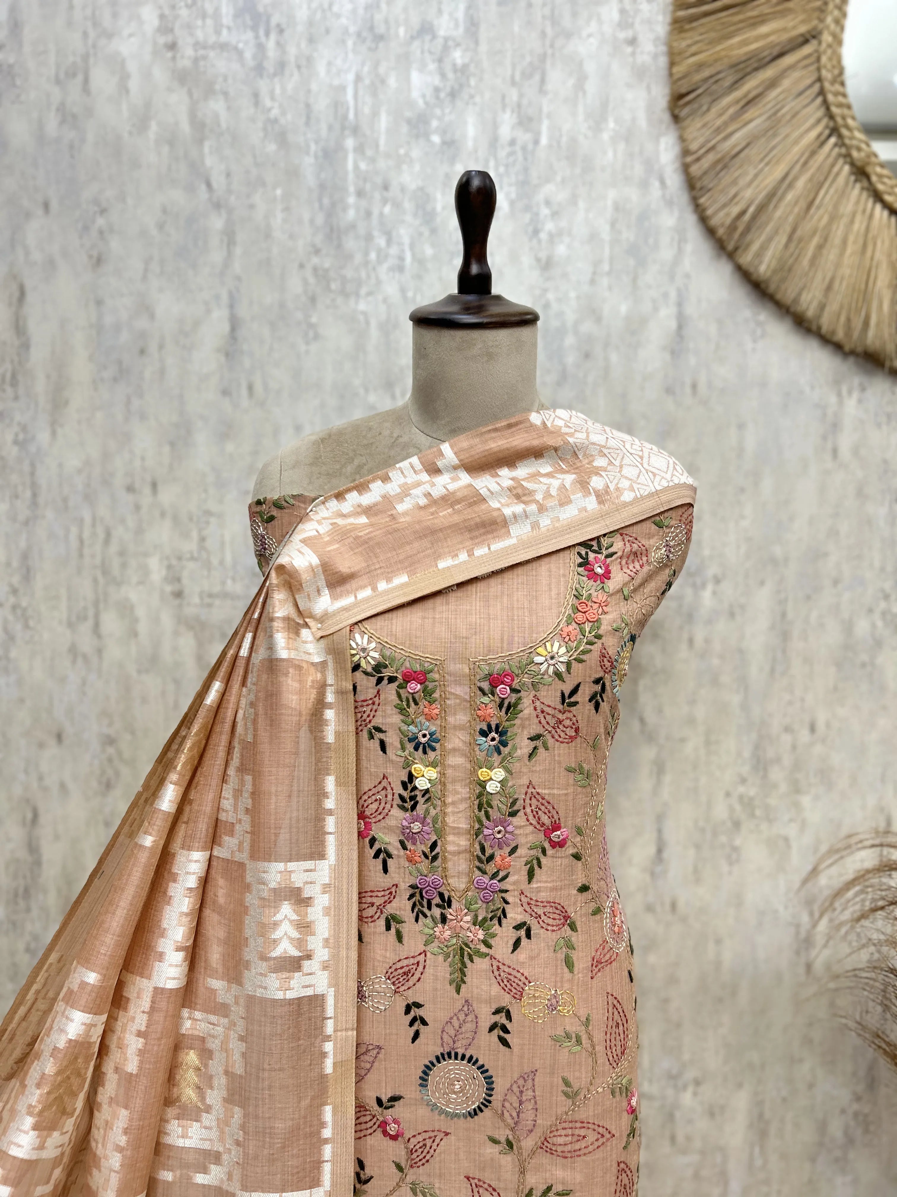 Elegant Jamdani Linen Unstitched Suit