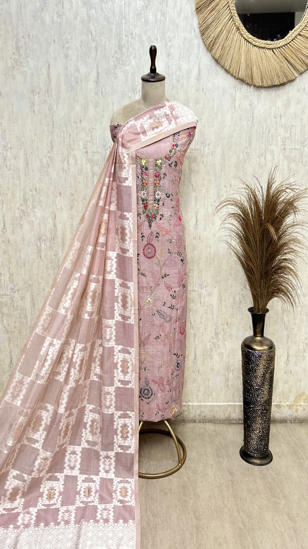 Elegant Jamdani Linen Unstitched Suit