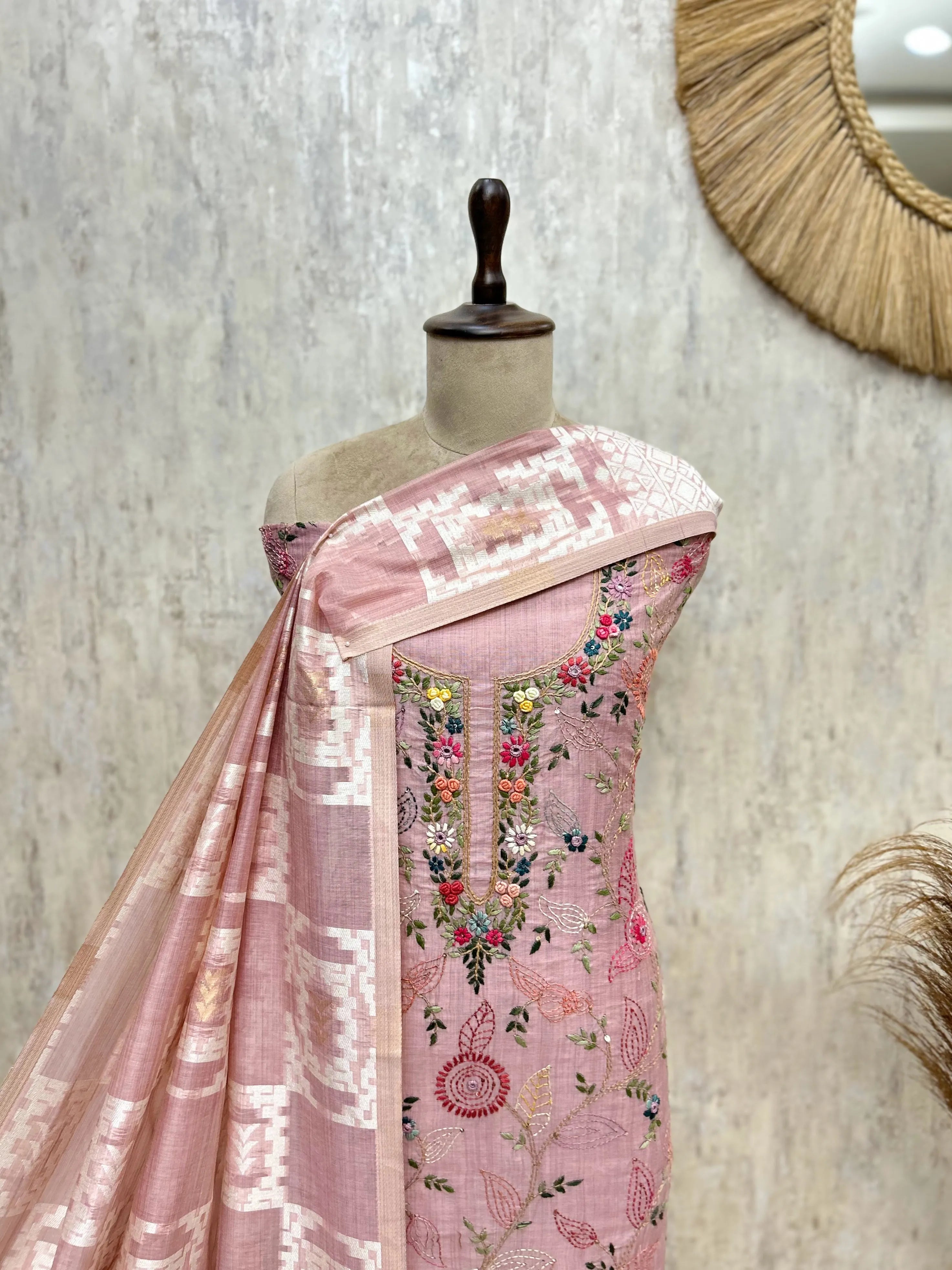 Elegant Jamdani Linen Unstitched Suit