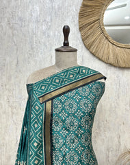 Teal Printed Grace Maheshwari Unstitched Suit