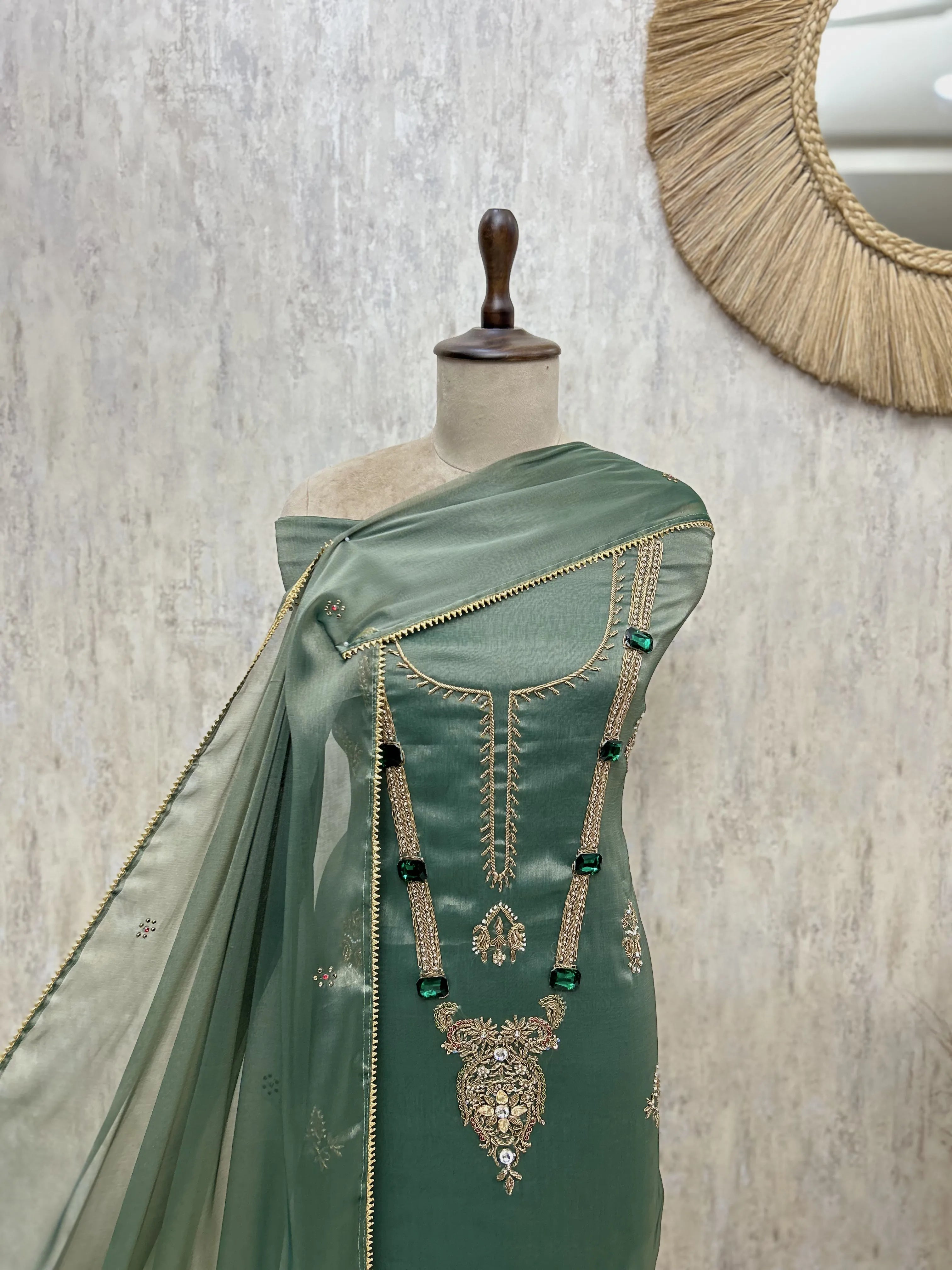 Exquisite Embellished Glass Organza Unstitched Suits