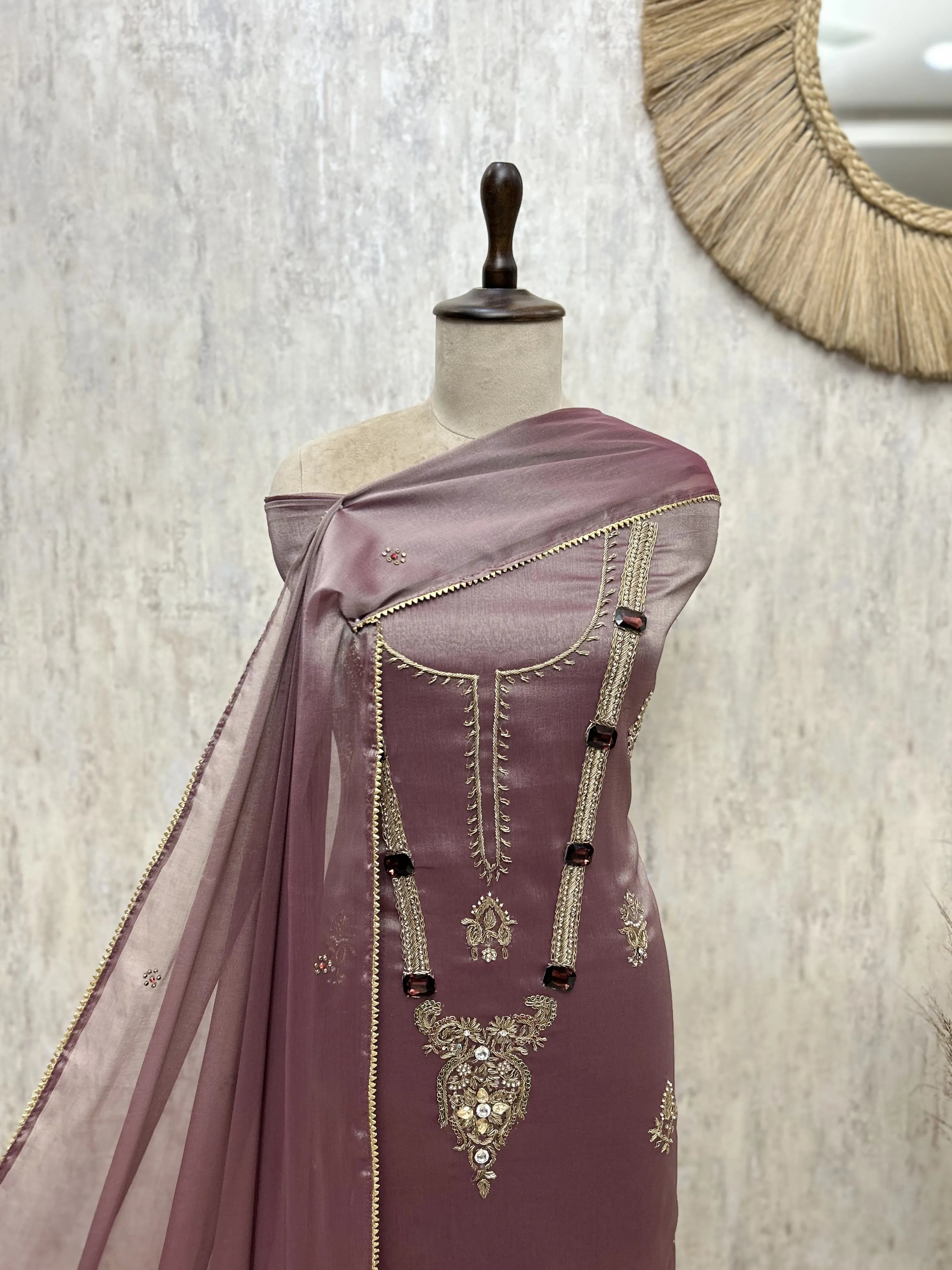 Exquisite Embellished Glass Organza Unstitched Suits