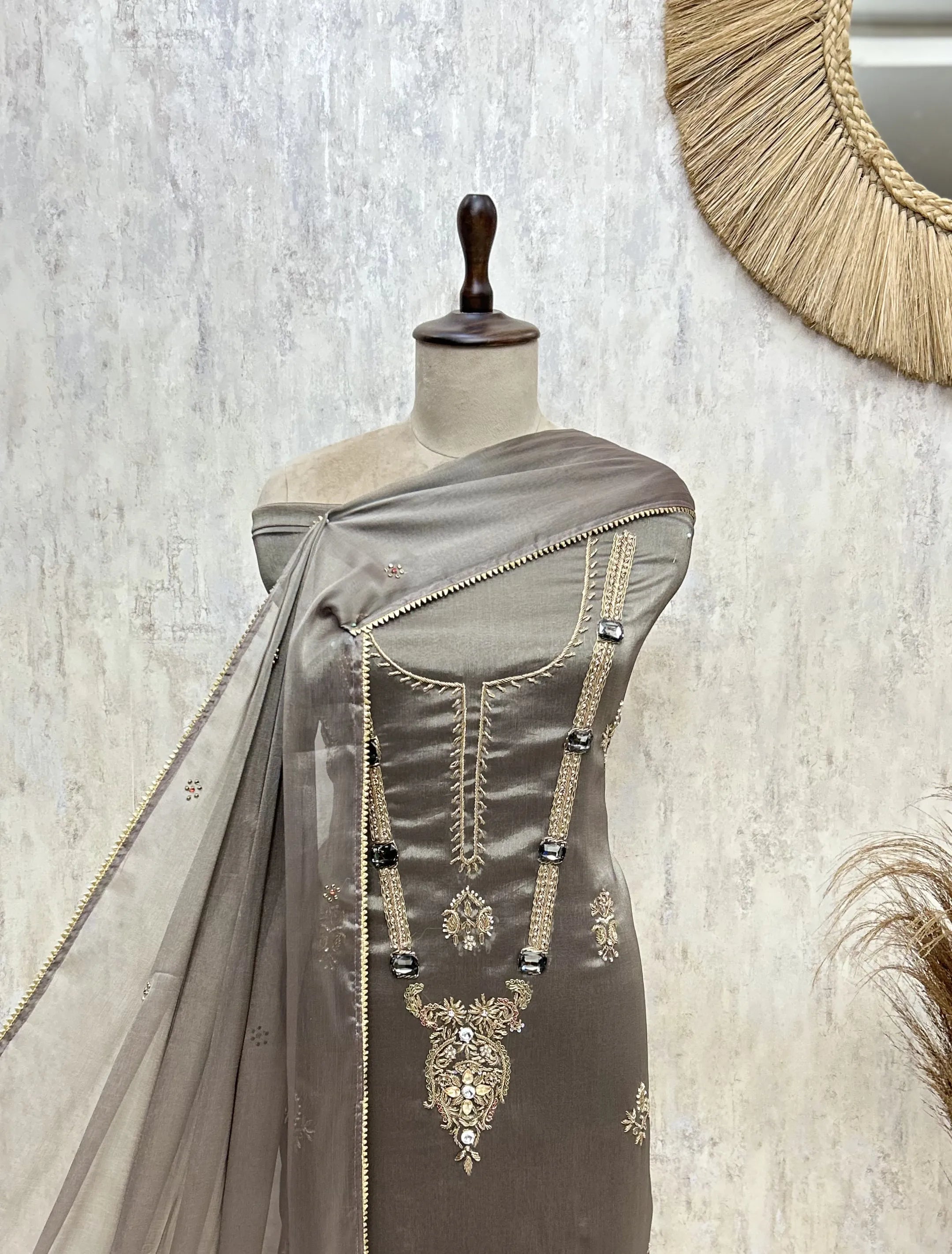 Exquisite Embellished Glass Organza Unstitched Suits