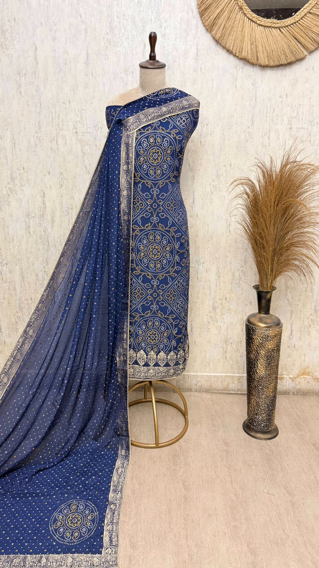 Elegant Bandhani Chinnon Unstitched Suit