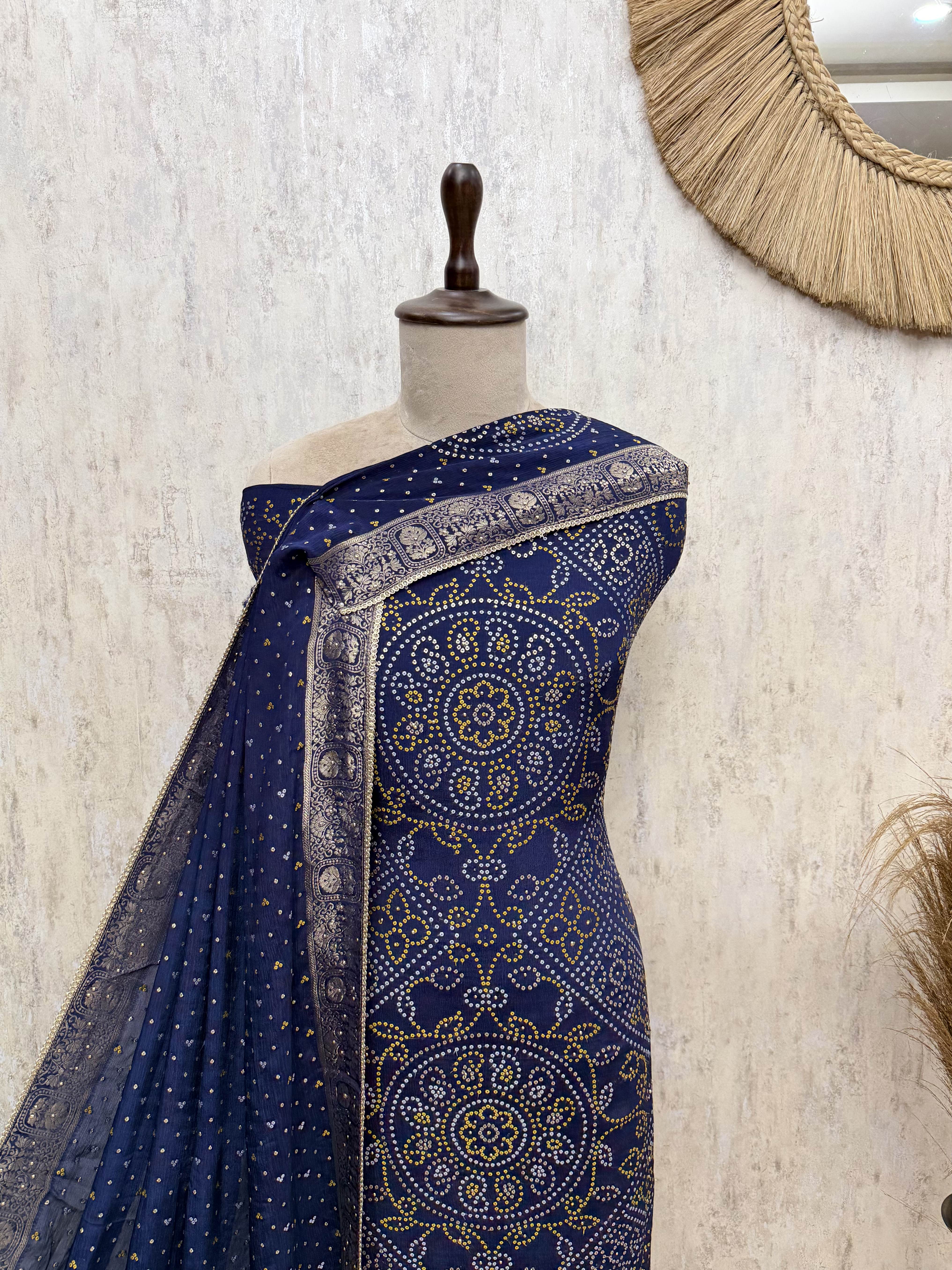 Elegant Bandhani Chinnon Unstitched Suit