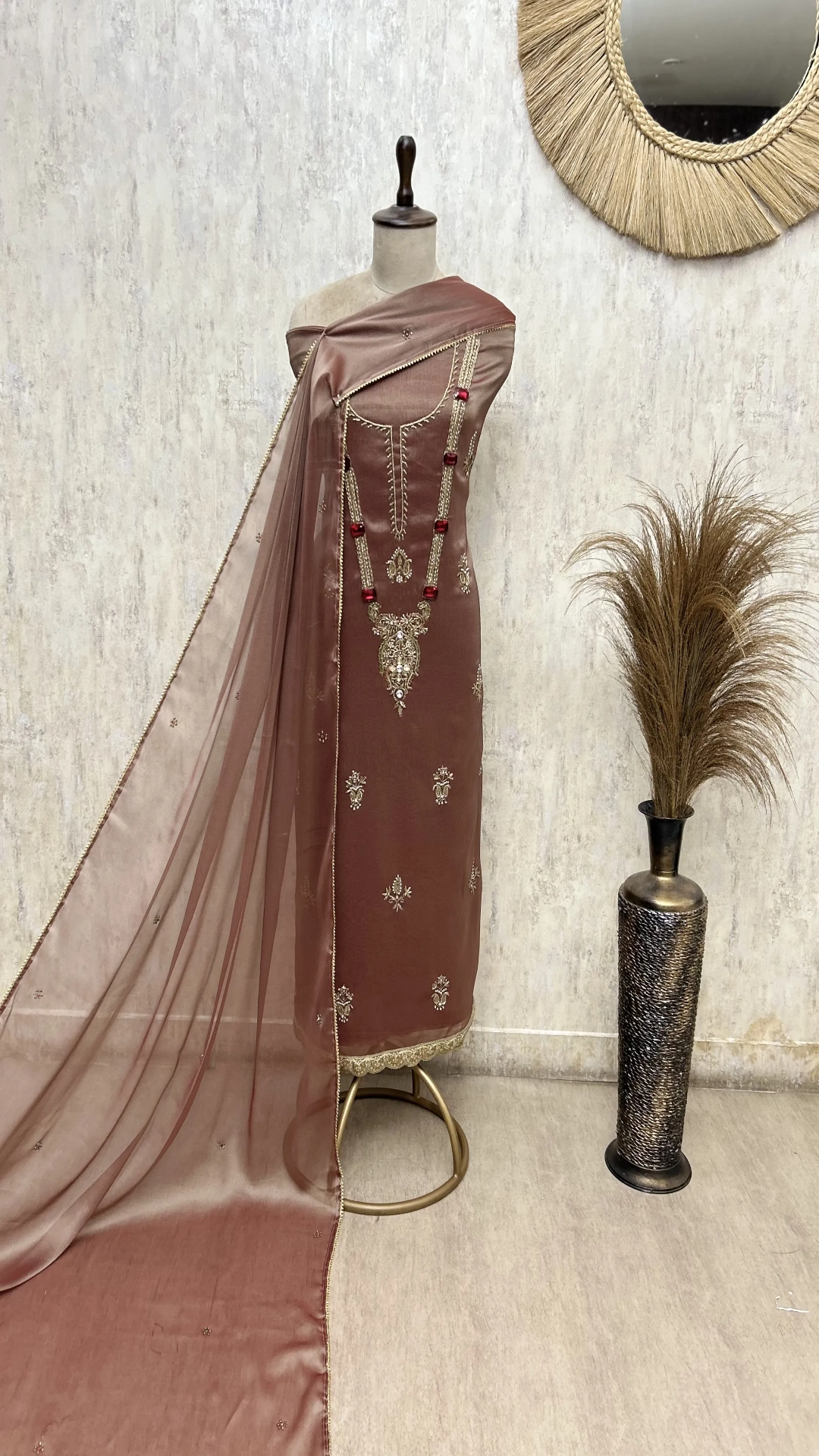 Exquisite Embellished Glass Organza Unstitched Suits