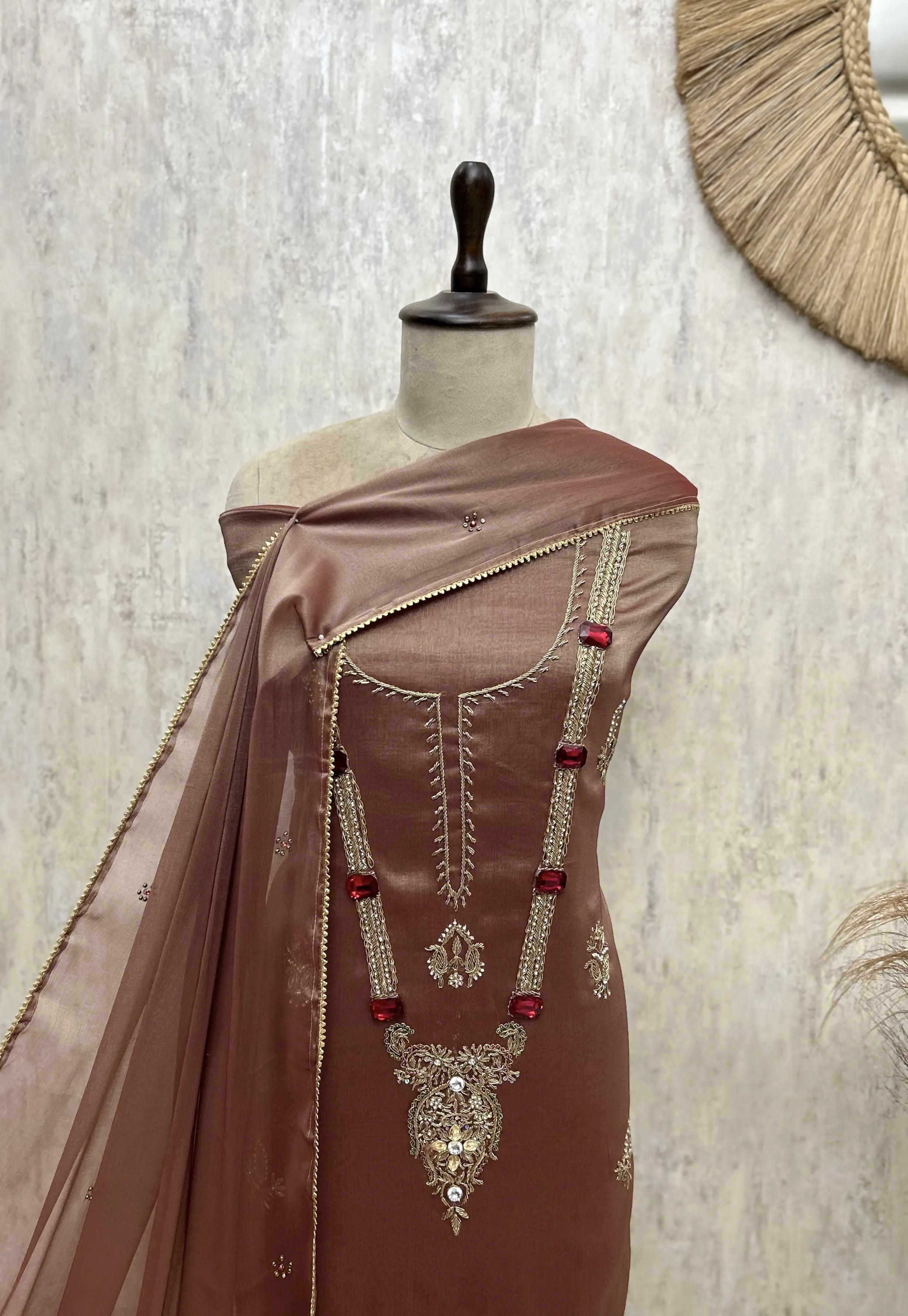Exquisite Embellished Glass Organza Unstitched Suits