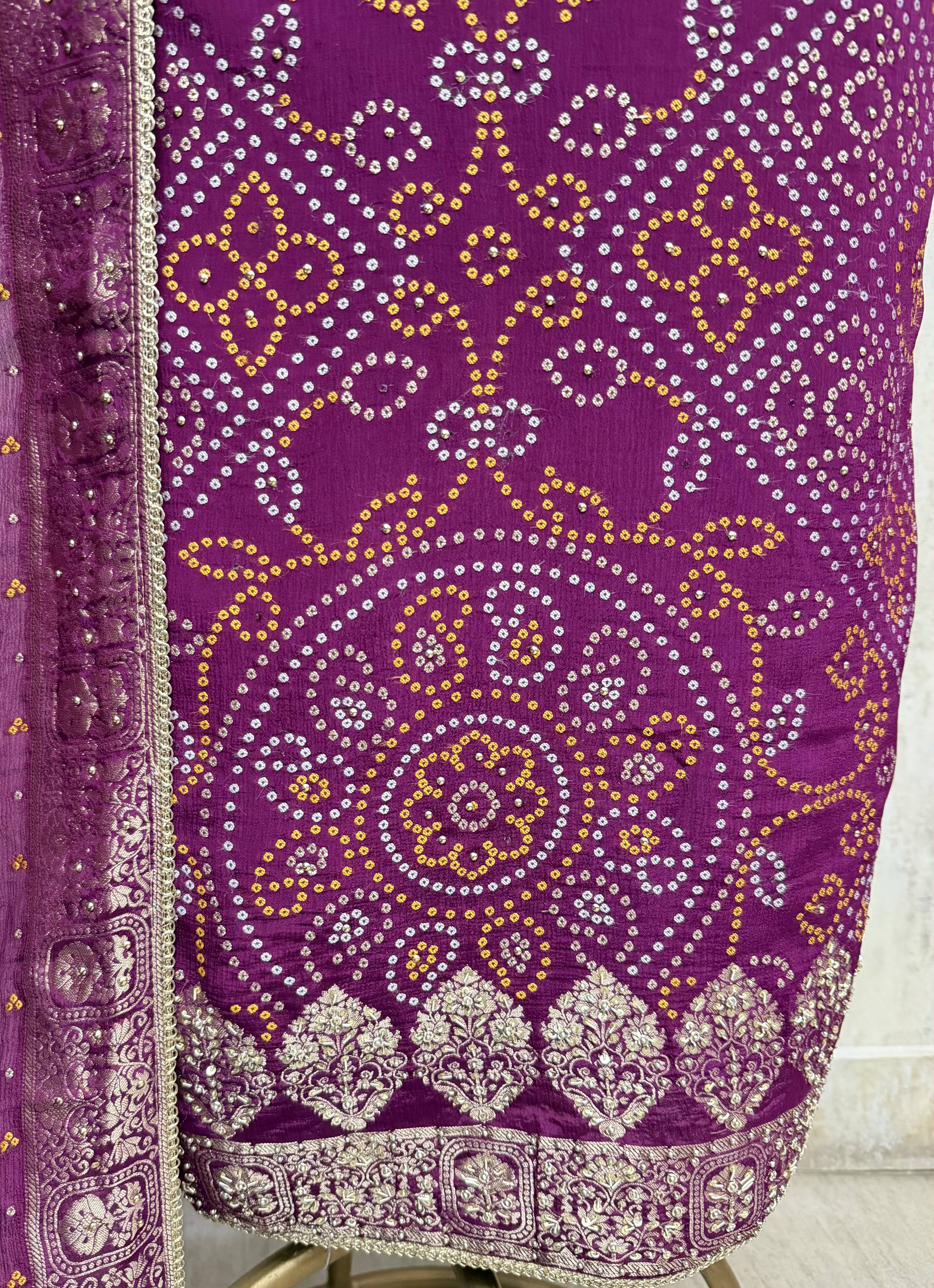 Elegant Bandhani Chinnon Unstitched Suit