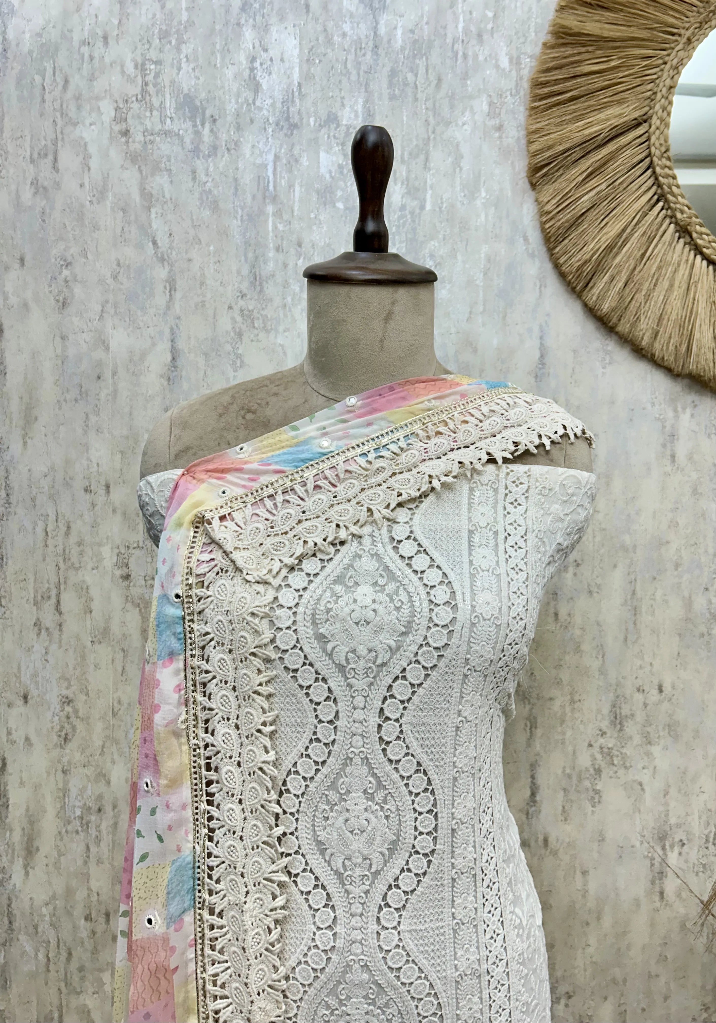 Ivory Lace Elegance chiffon Unstitched Suit