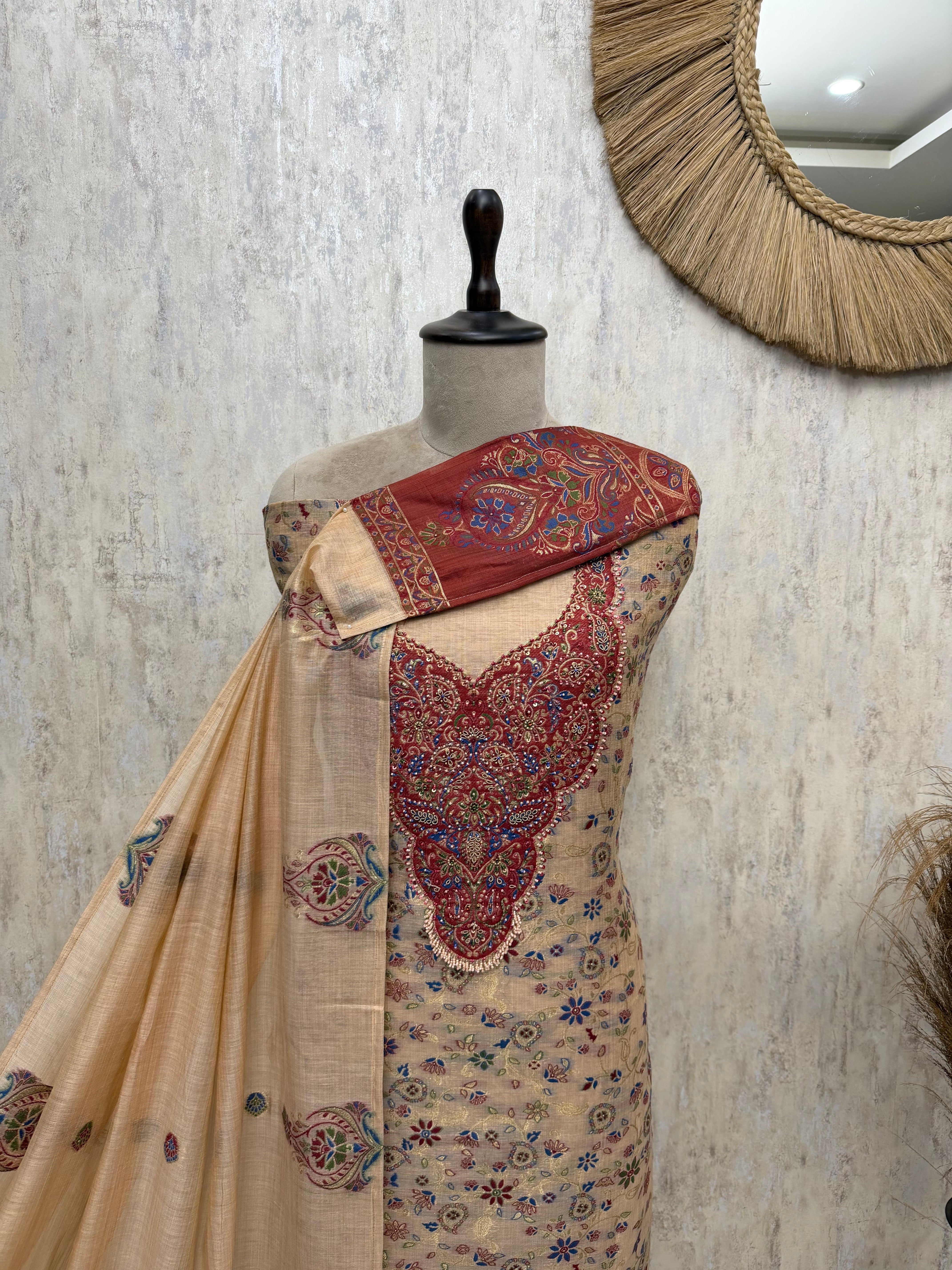 Enchanted Grace Jamdani linen Unstitched Suits