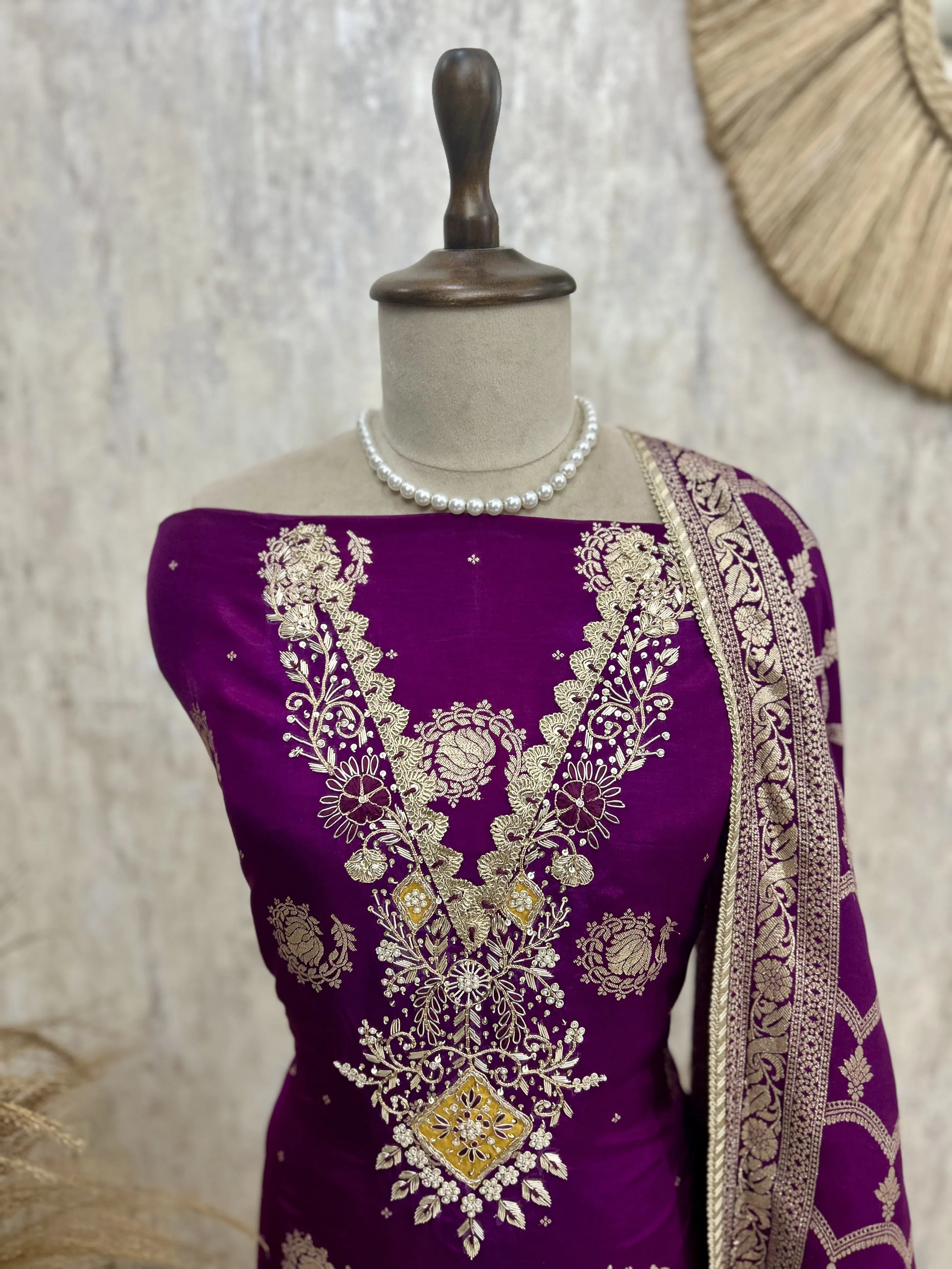 Dola Silk Unstitched Suit Set With Dola Silk Dupatta