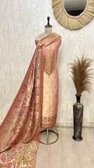 Katan silk Unstitched Suit with antique floral and paisley detailing