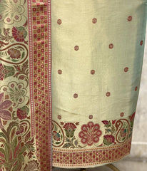 Katan silk Unstitched Suit with antique floral and paisley detailing