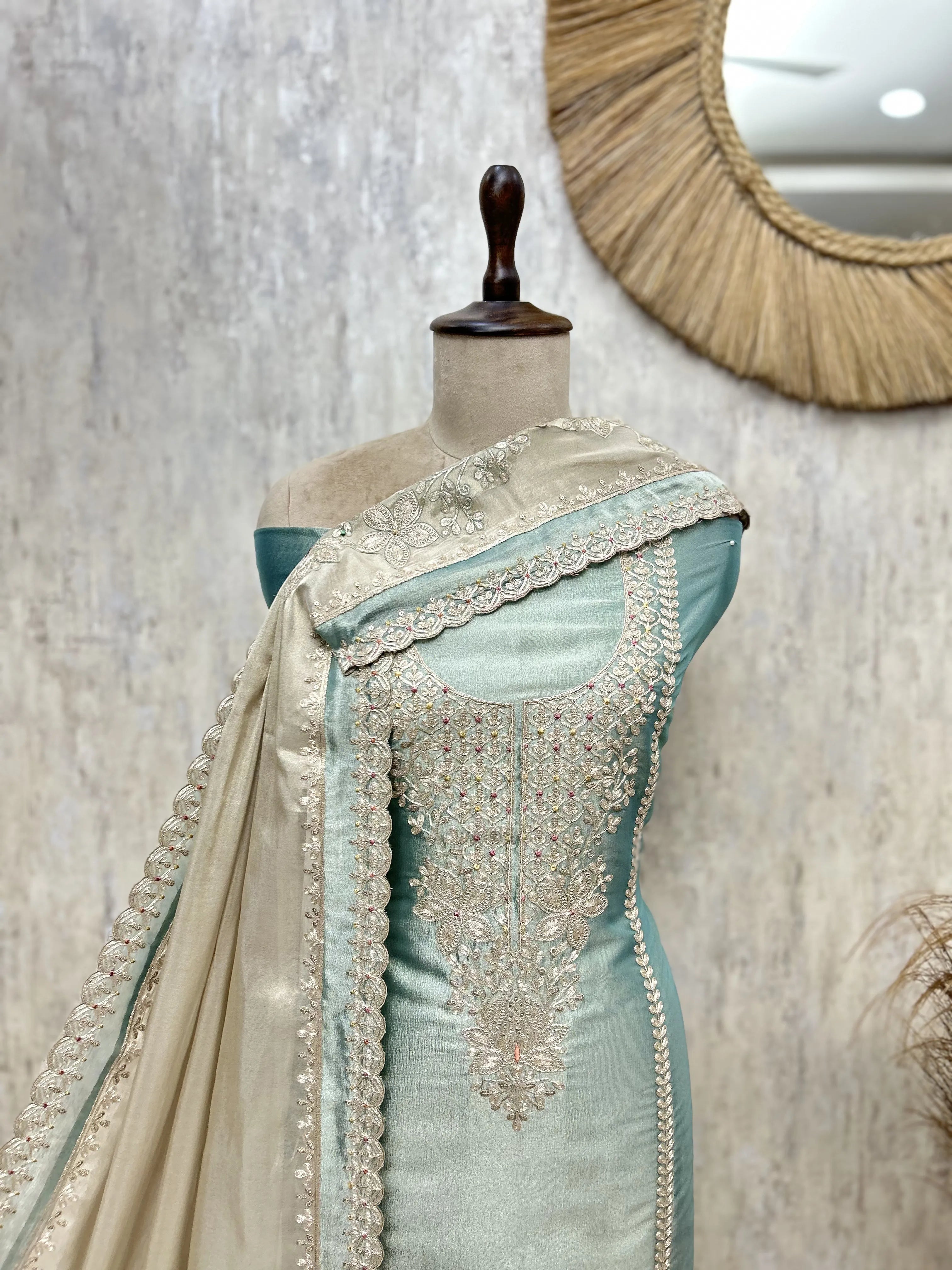 Mesmerising Glass Organza Unstitched Suit
