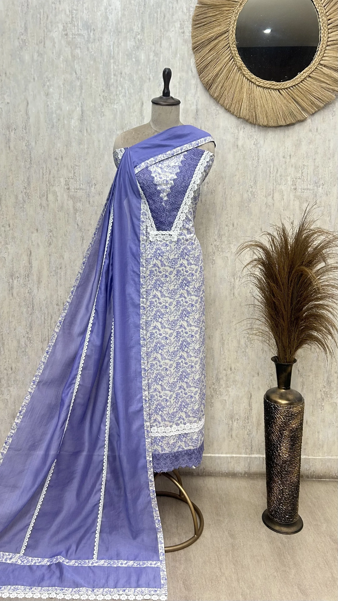 Rose Lace Beauty Cotton Unstitched Suit