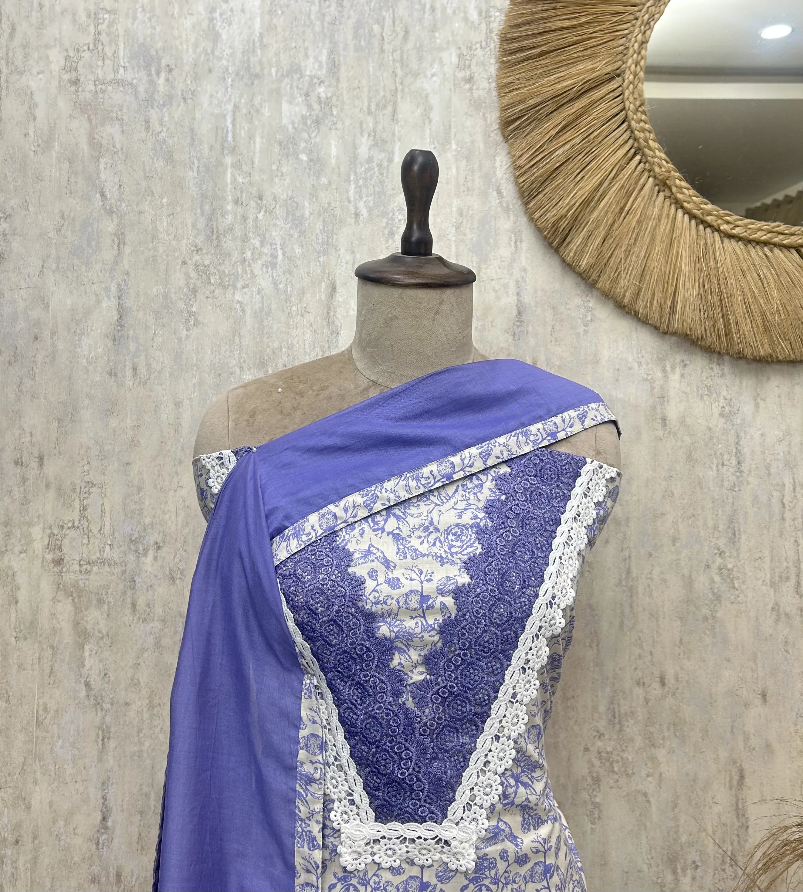 Rose Lace Beauty Cotton Unstitched Suit