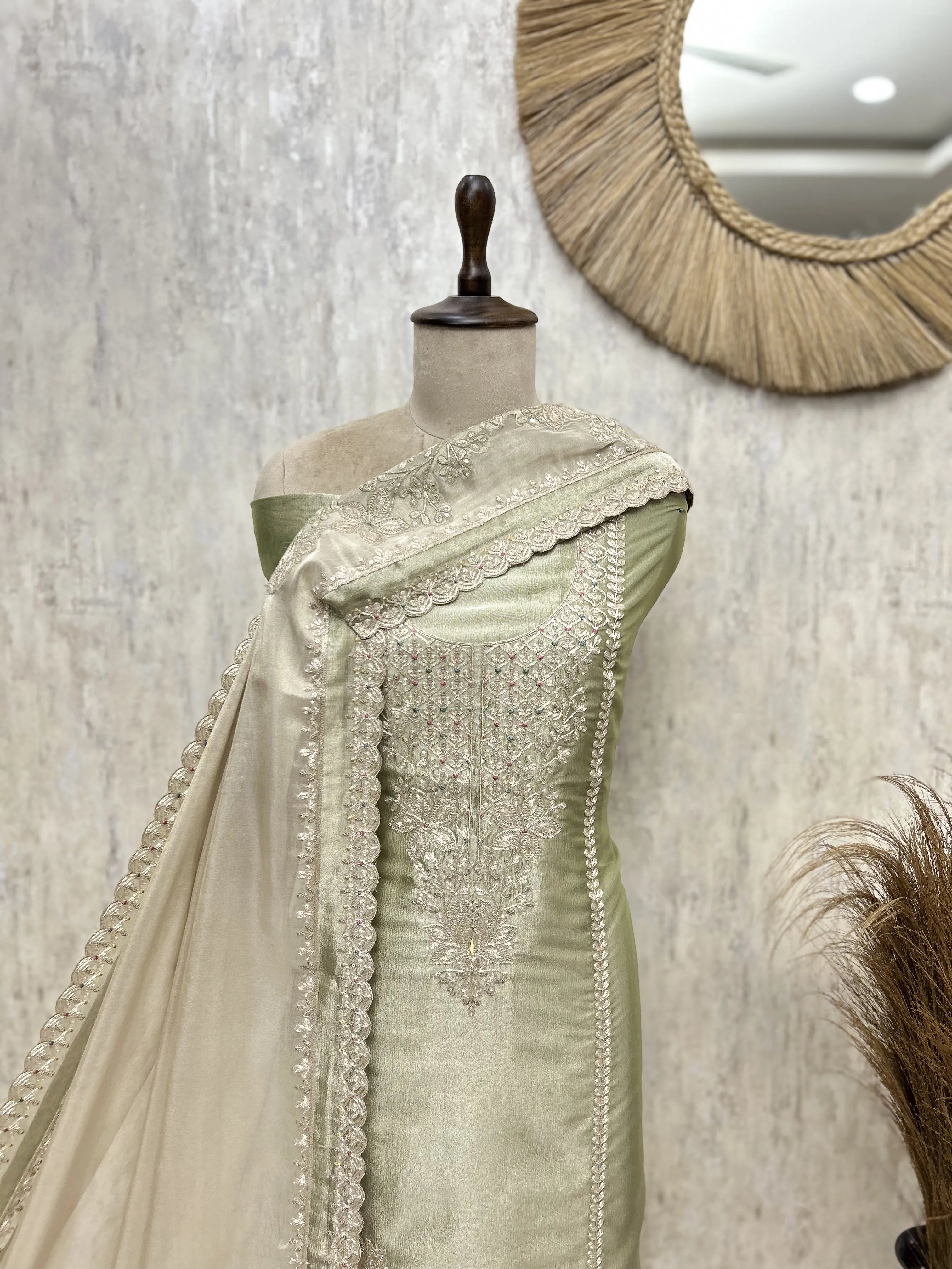 Mesmerising Glass Organza Unstitched Suit