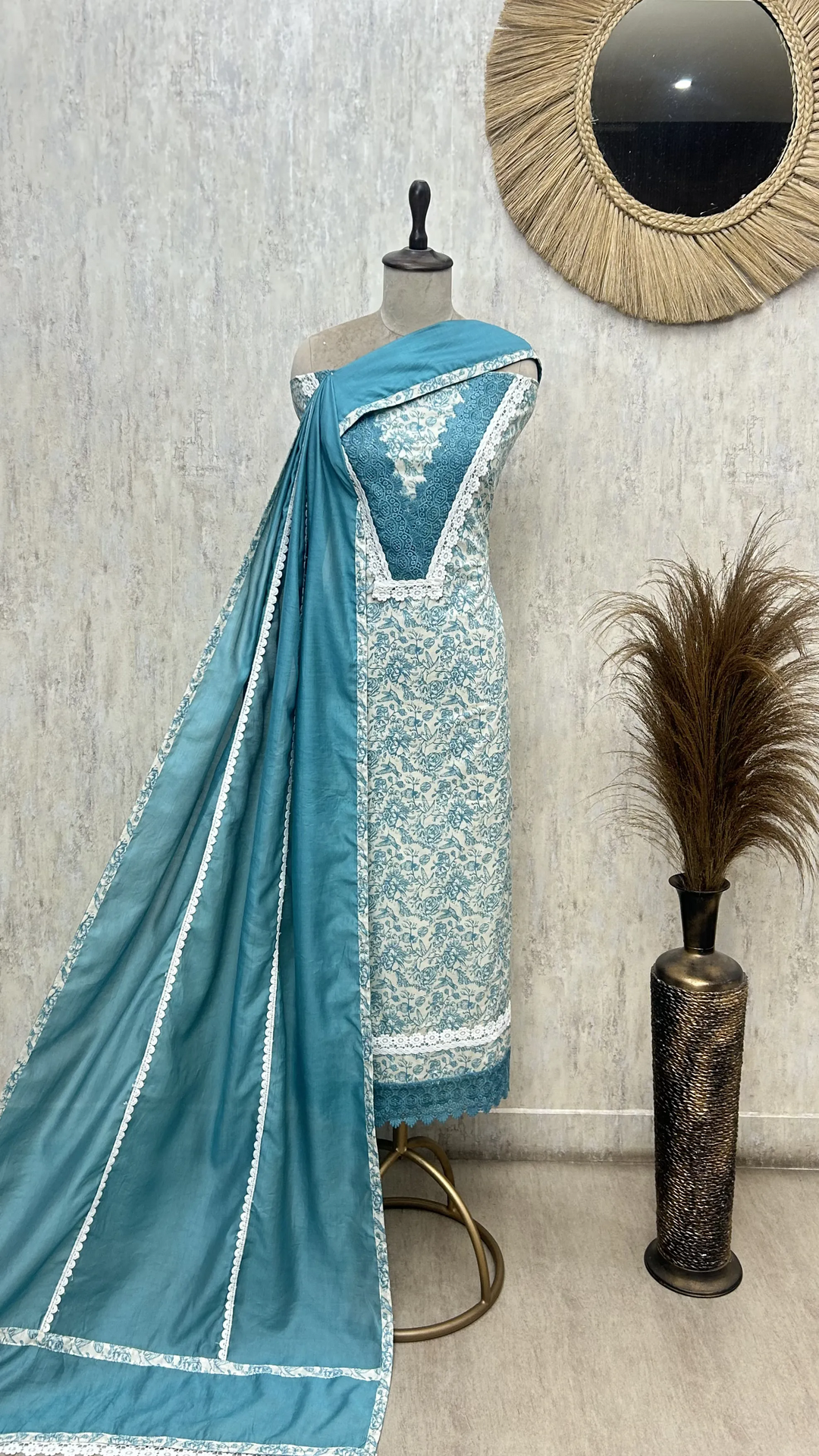 Rose Lace Beauty Cotton Unstitched Suit
