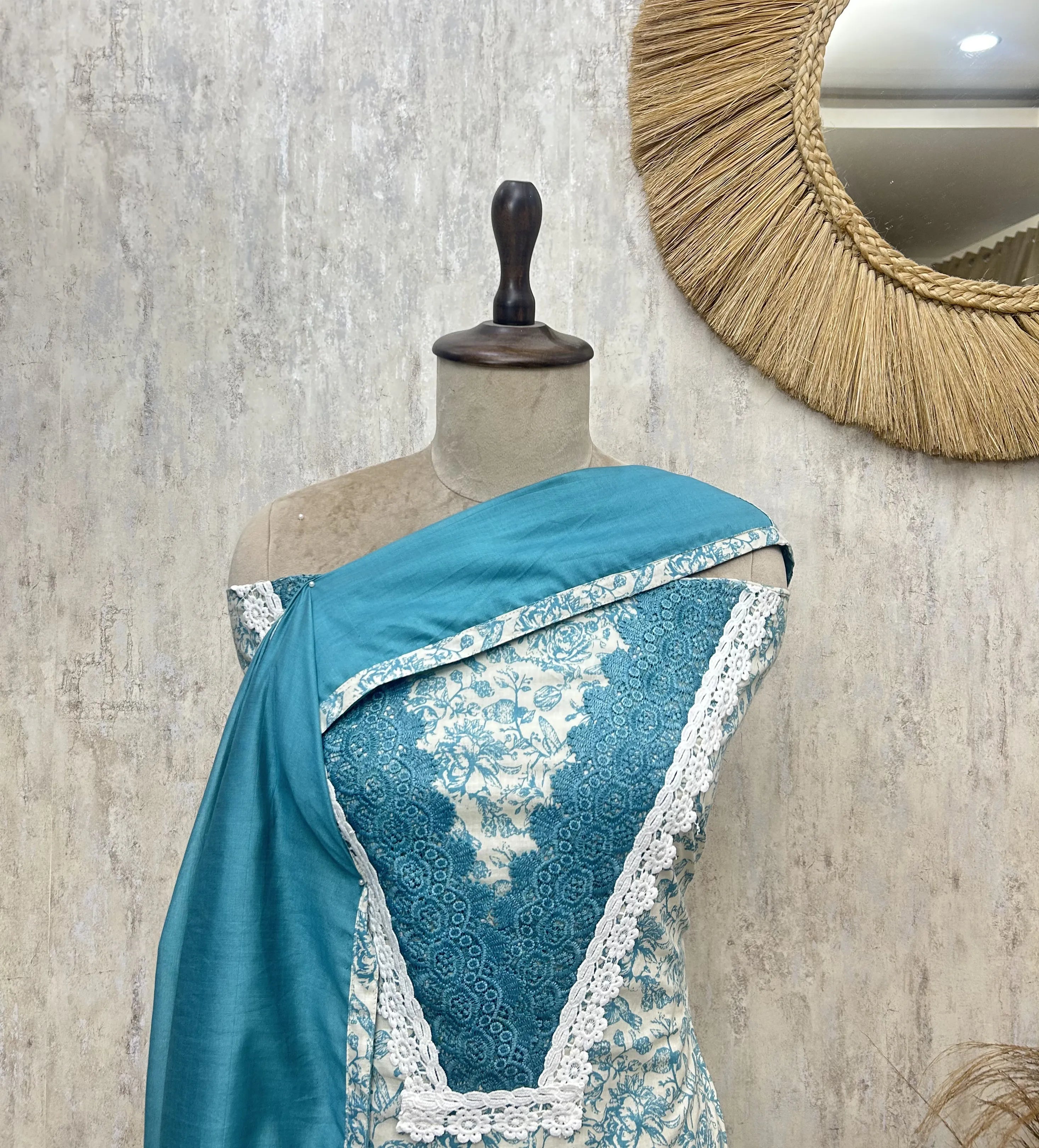 Rose Lace Beauty Cotton Unstitched Suit