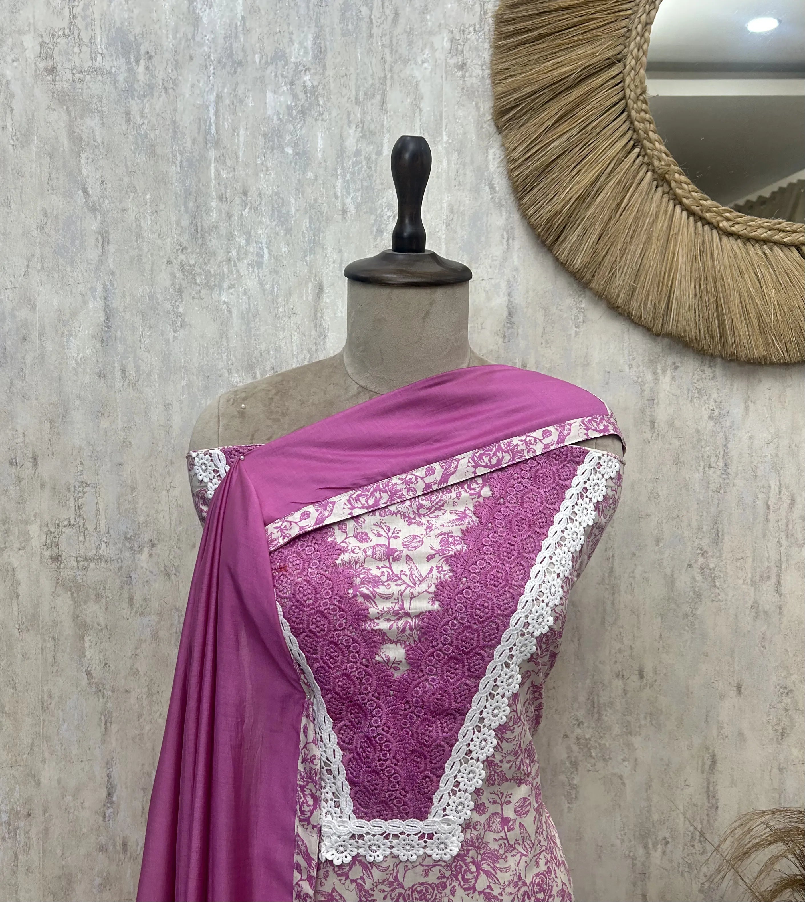 Rose Lace Beauty Cotton Unstitched Suit