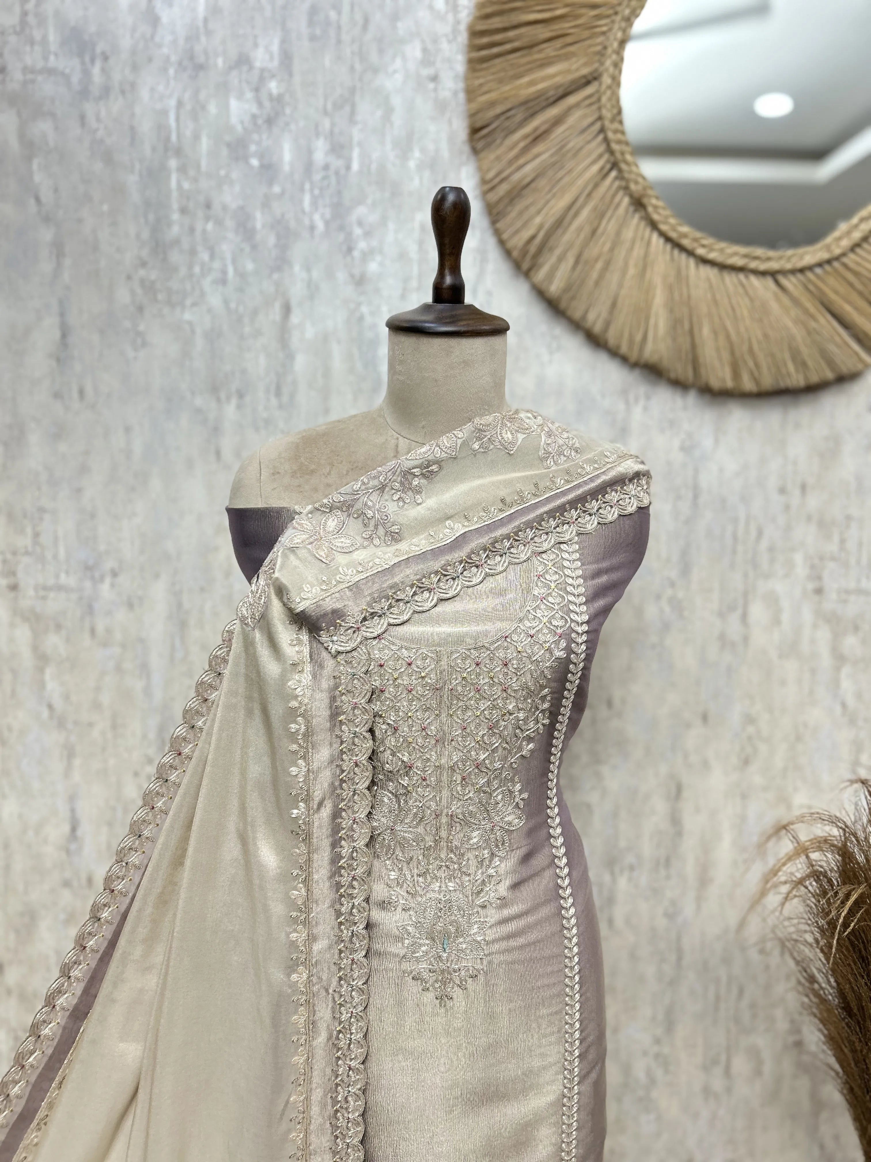 Mesmerising Glass Organza Unstitched Suit