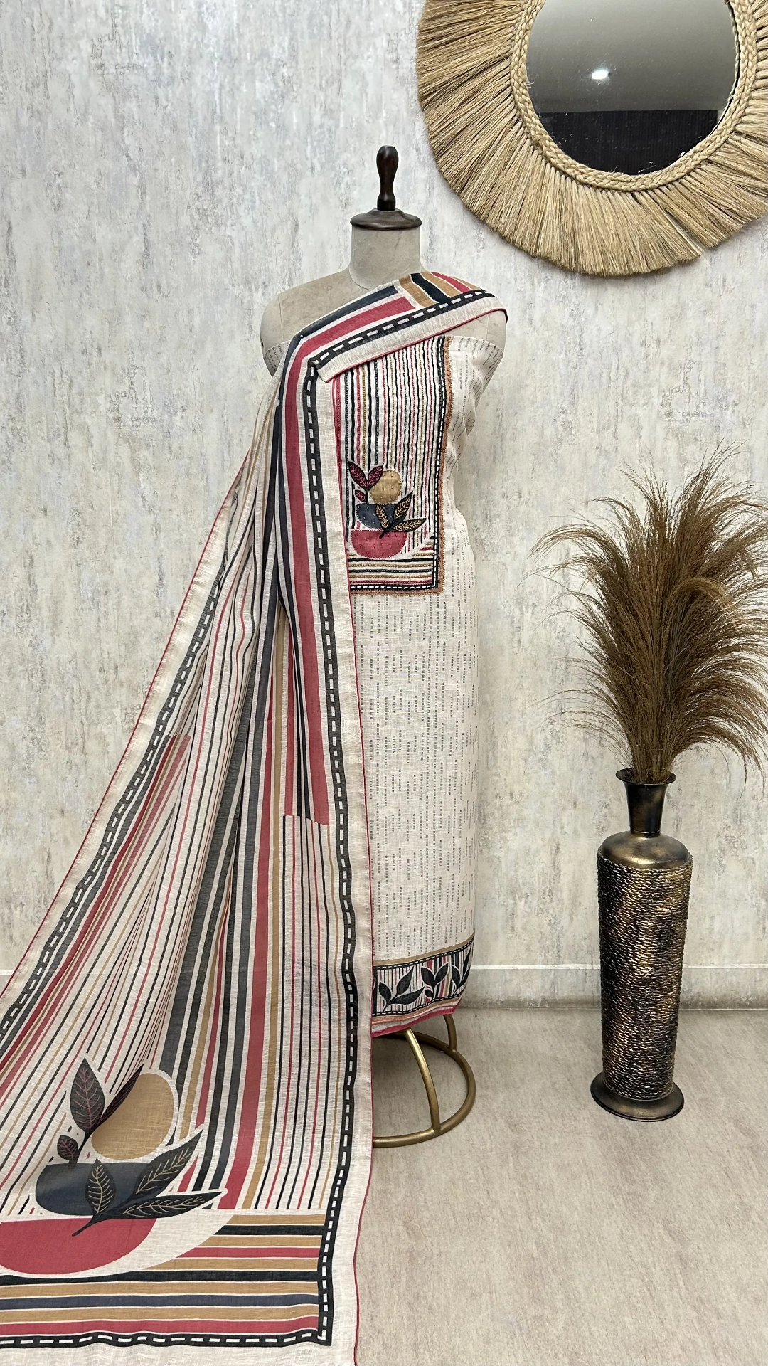 Rustic Stripe Elegance Linen Unstitched suit