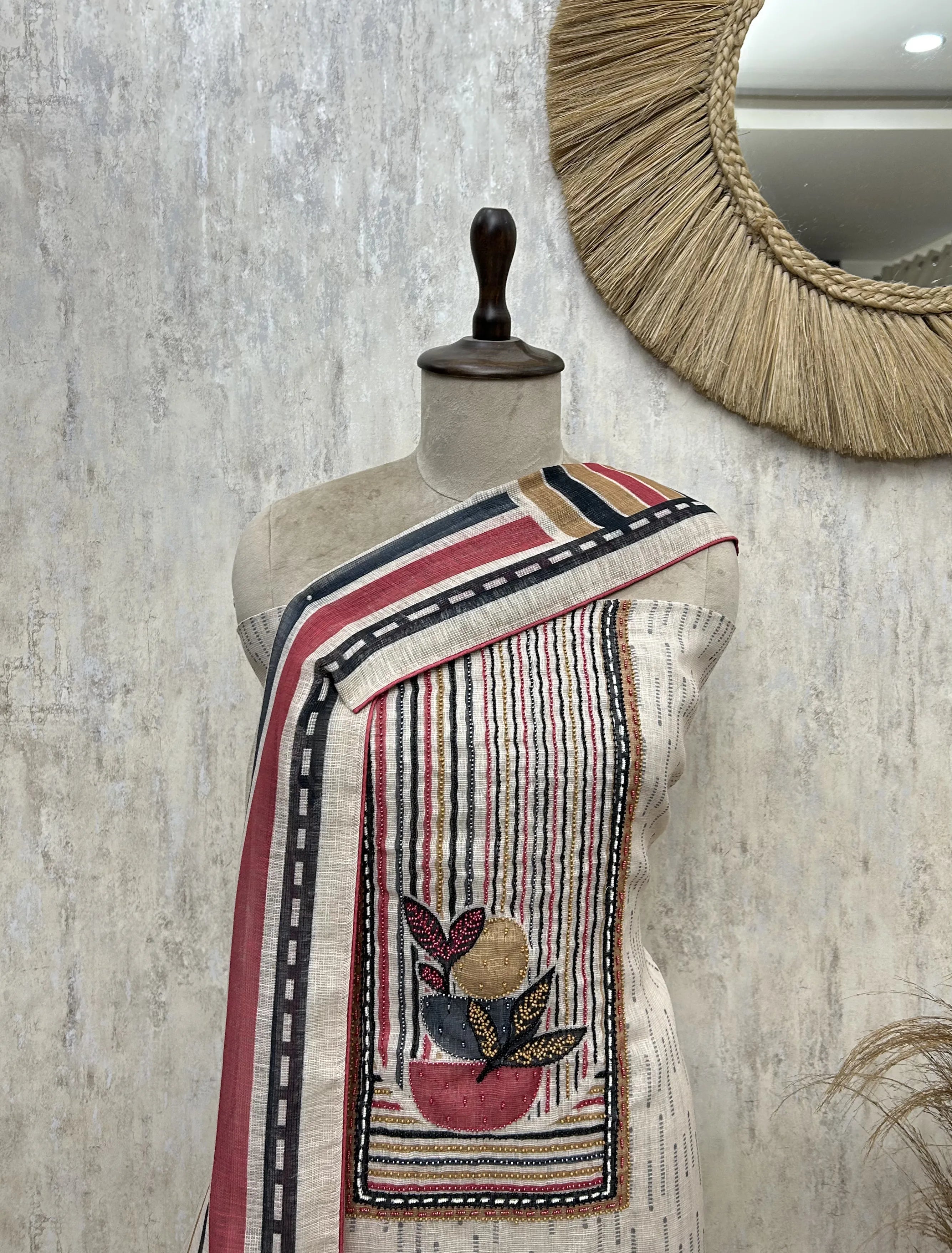 Rustic Stripe Elegance Linen Unstitched suit