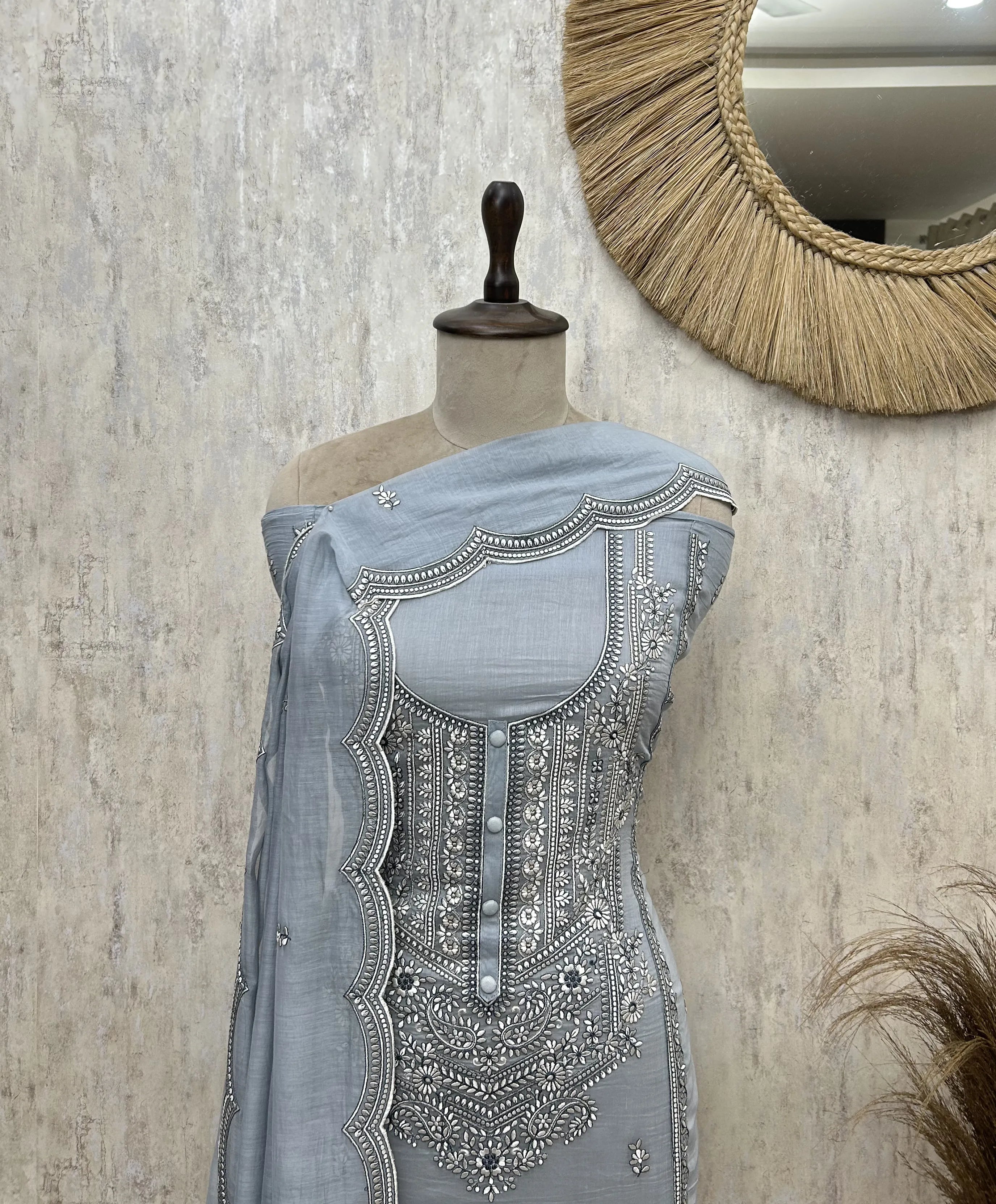 Pastel Threadwork Charm Mul cotton Unstitched suit