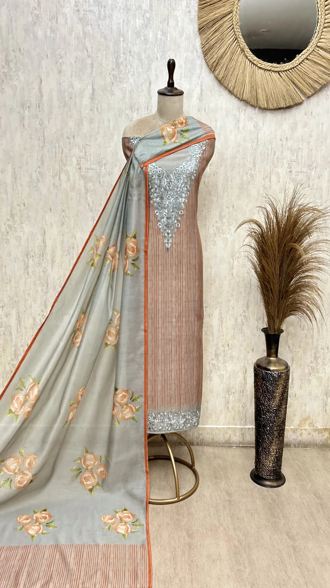 Floral Grace  Mul Chanderi Unstitched Suit