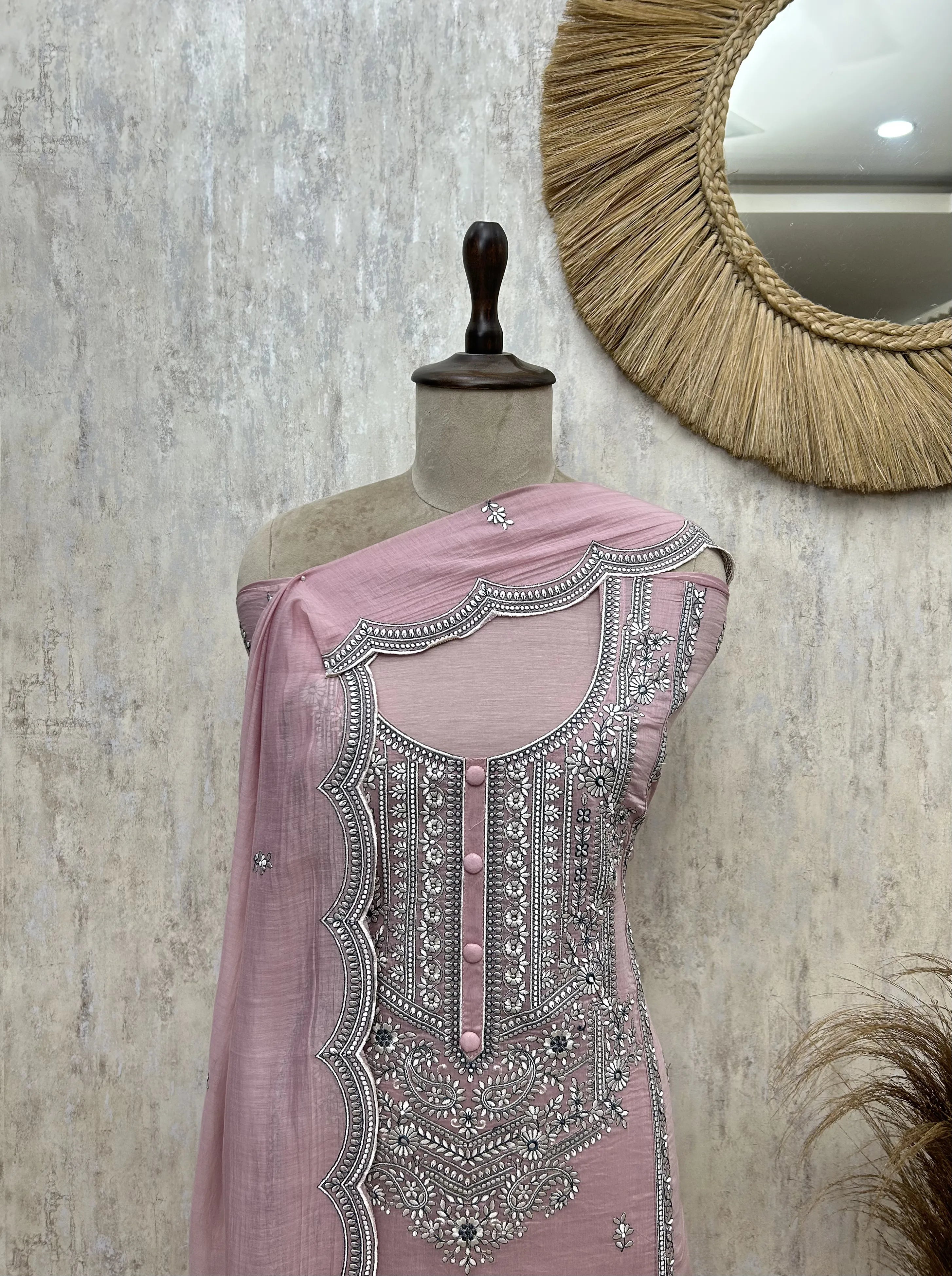 Pastel Threadwork Charm Mul cotton Unstitched suit