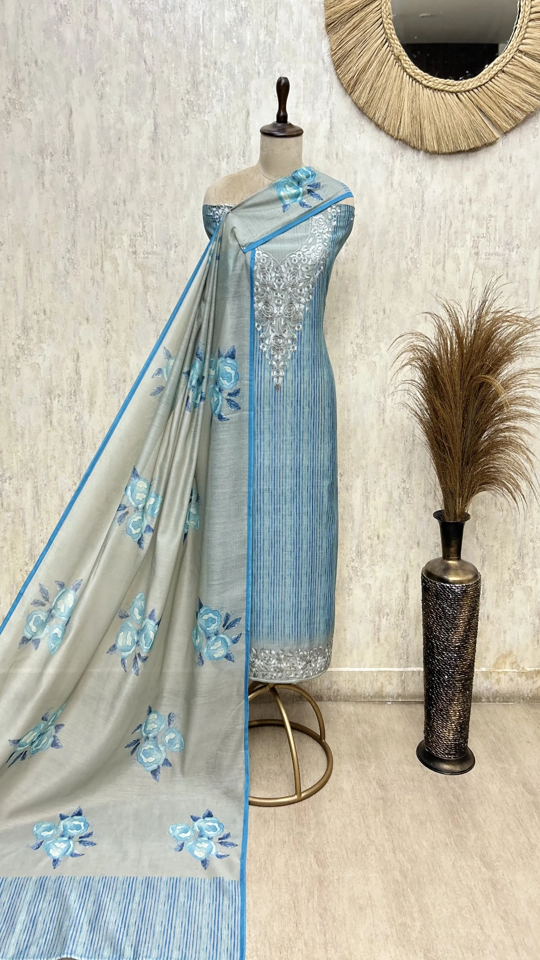 Floral Grace  Mul Chanderi Unstitched Suit