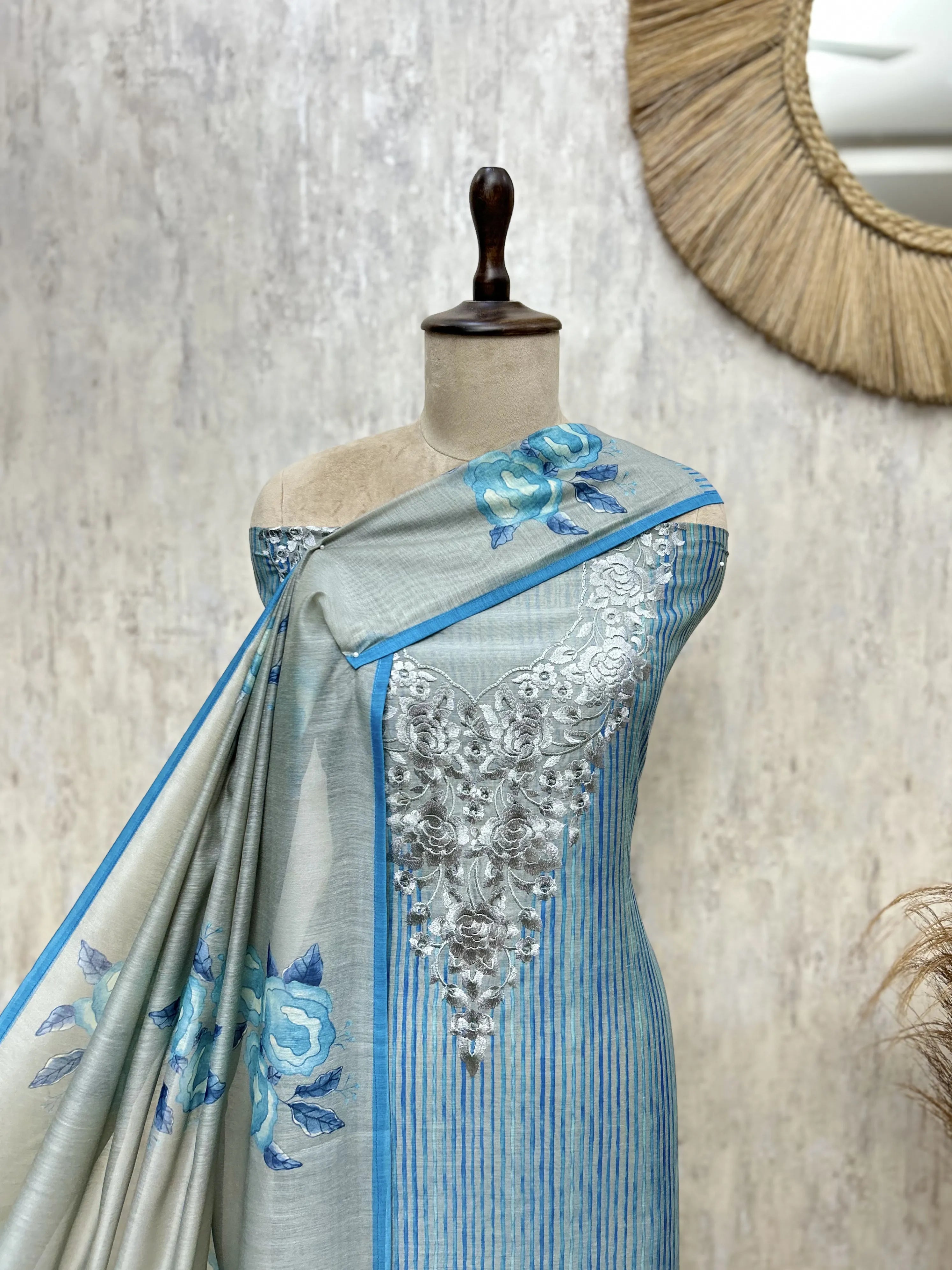Floral Grace  Mul Chanderi Unstitched Suit