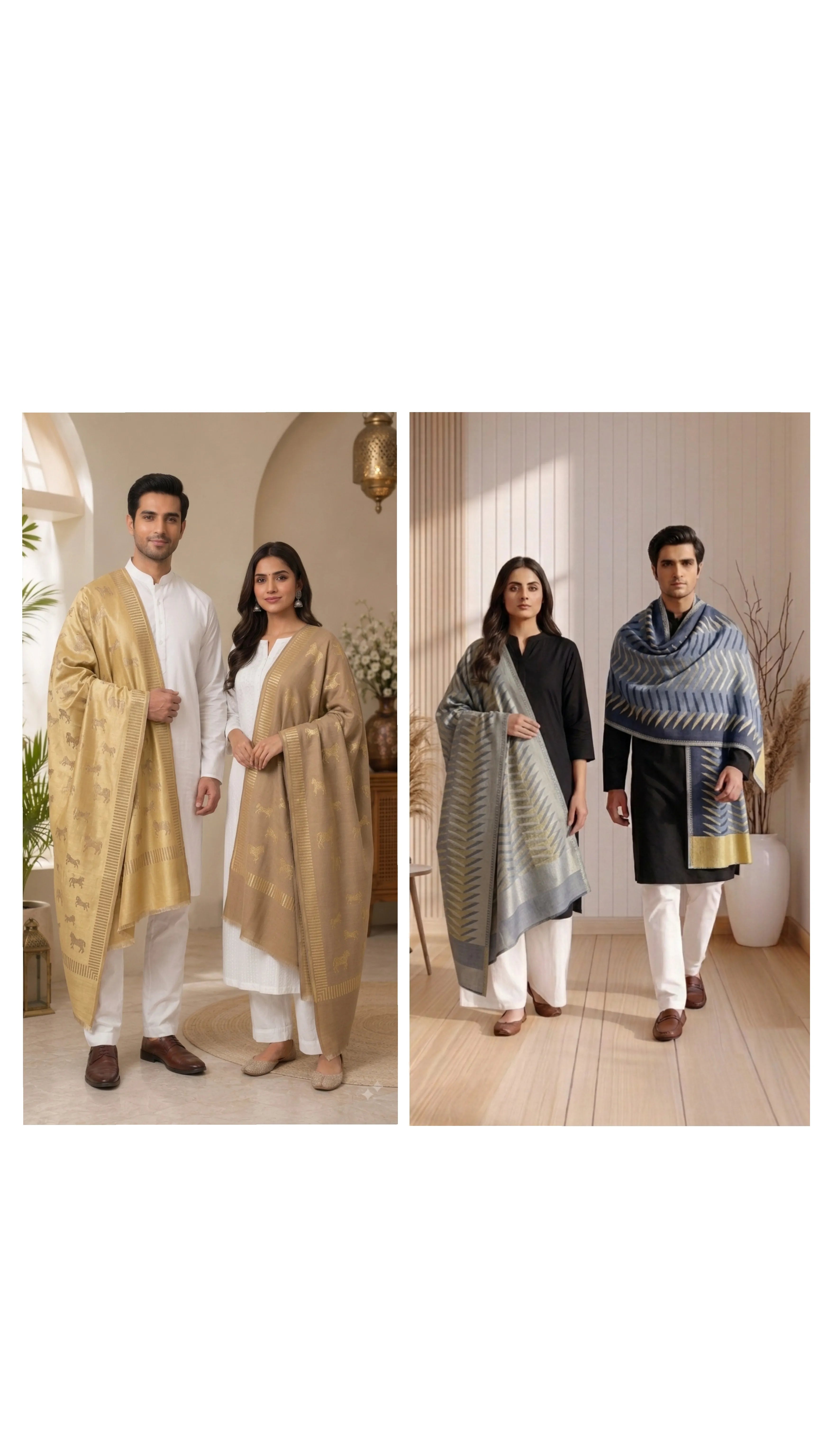 The Kapdakart His & Her Collection Of Horse and Ikkat Pashmina Reversible Stole with Premium Box Packaging