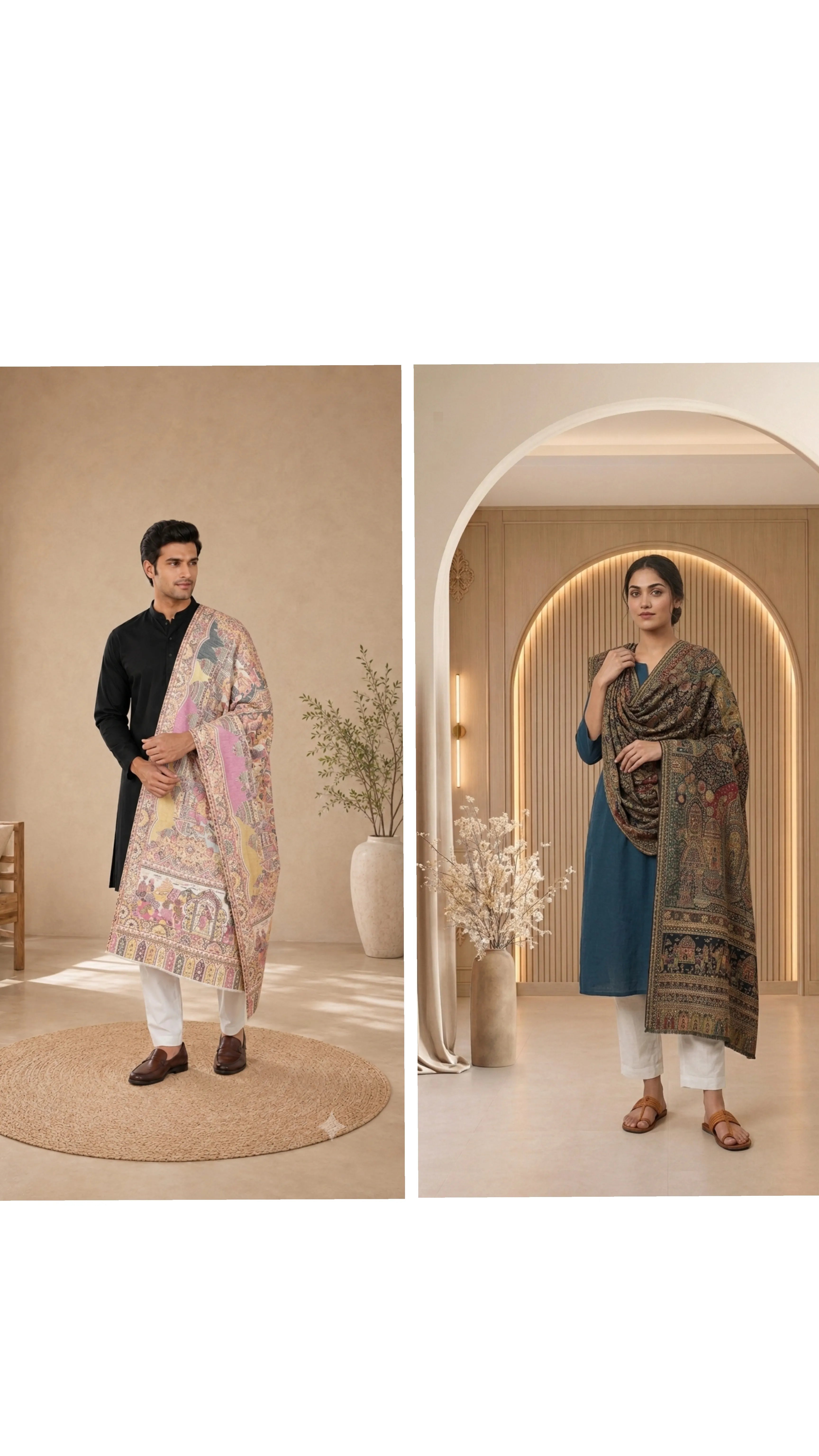 The Kapdakart His & Her Collection Of Semi Pashmina Non Reversible Stole with Premium Box Packaging