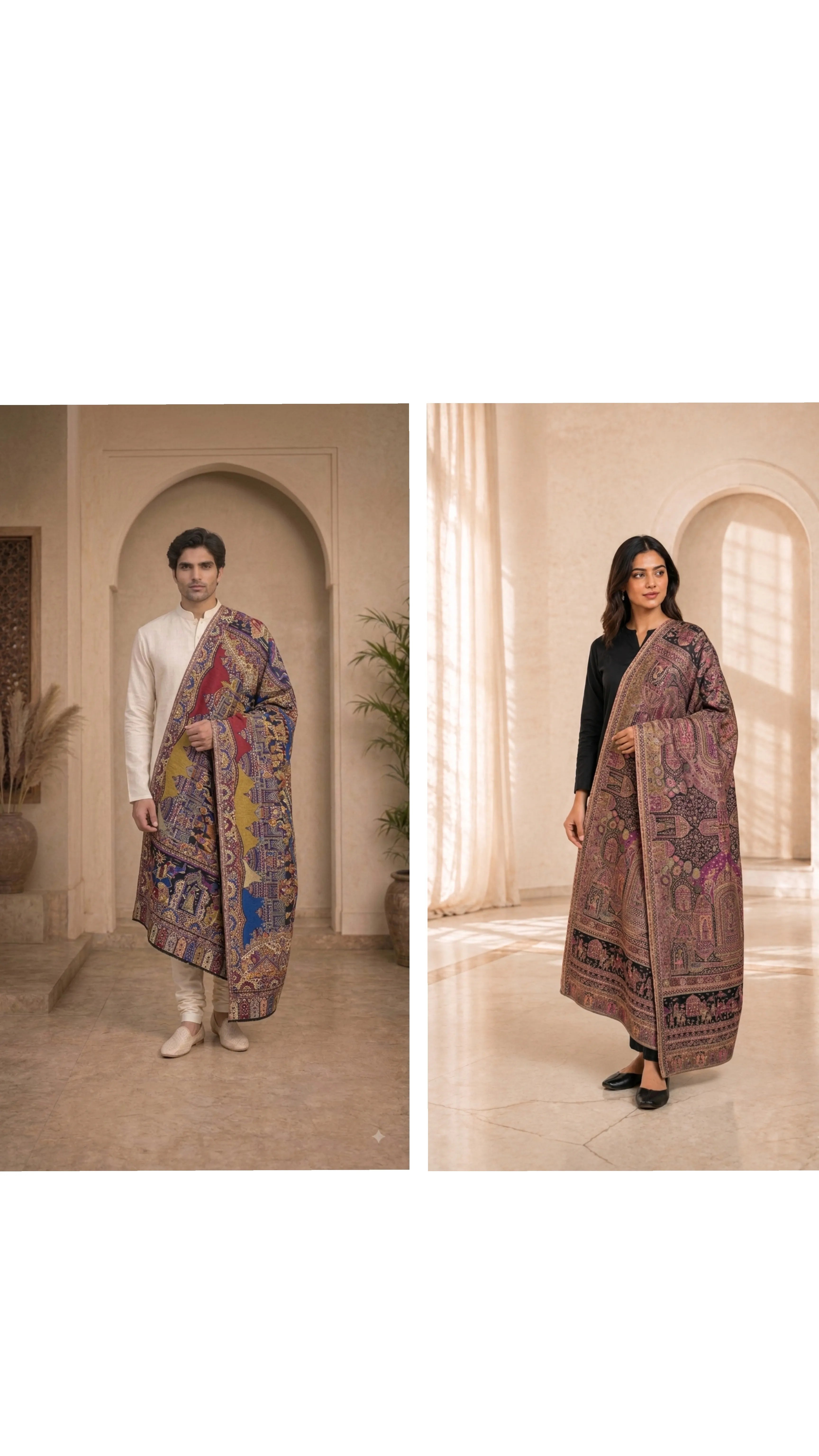 The Kapdakart His & Her Collection Of Semi Pashmina Non Reversible Stole with Premium Box Packaging