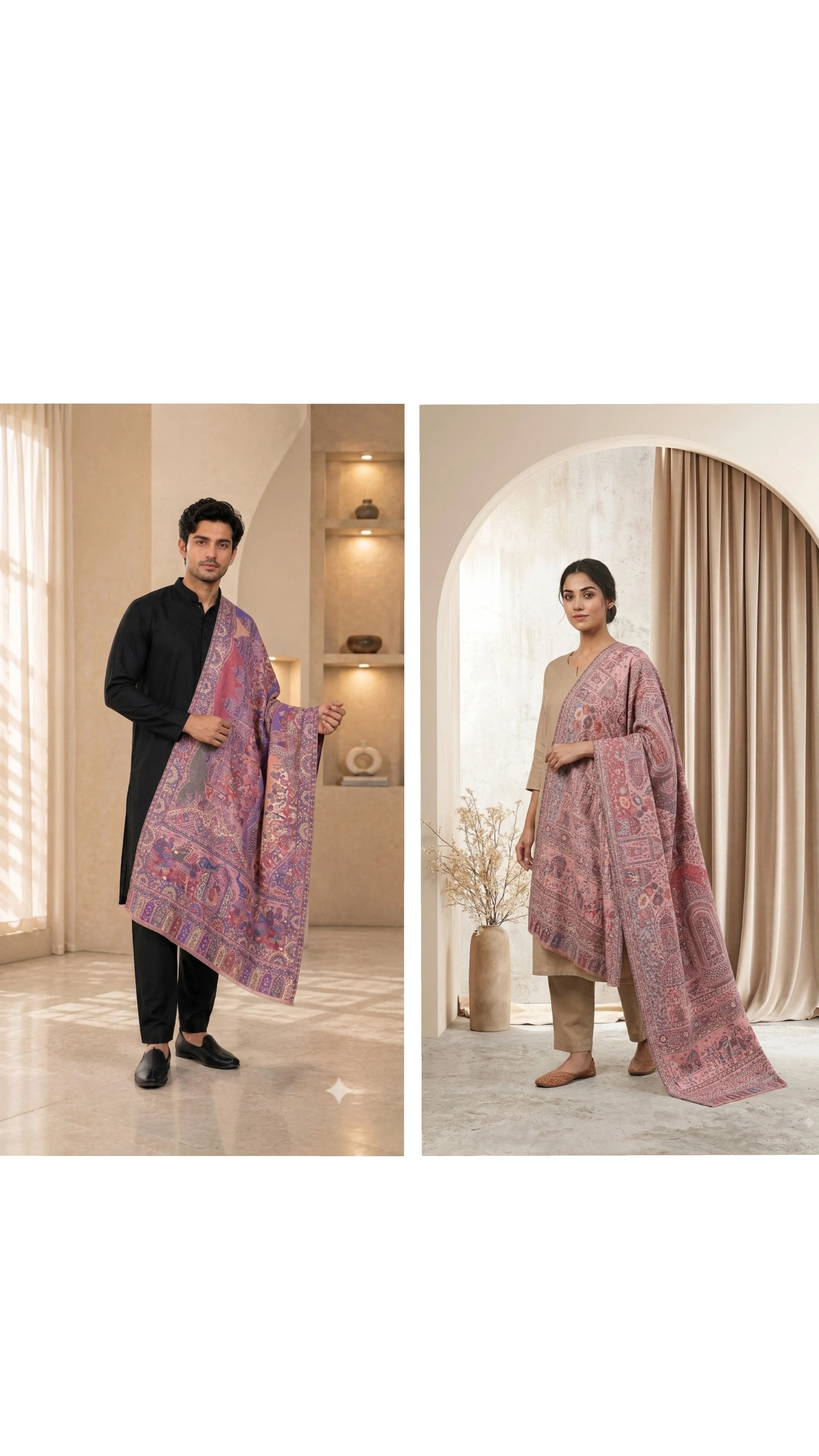 The Kapdakart His & Her Collection Of Semi Pashmina Non Reversible Stole with Premium Box Packaging