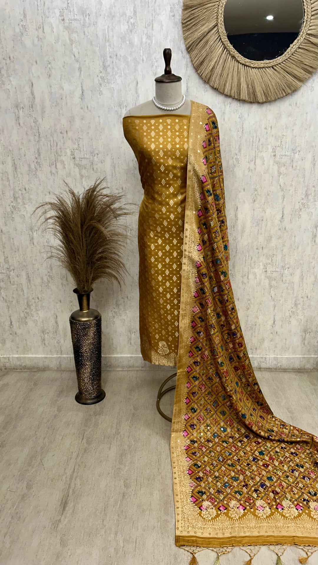 Banarasi Silk Unstitched Suit Set Featuring Patola Dupatta