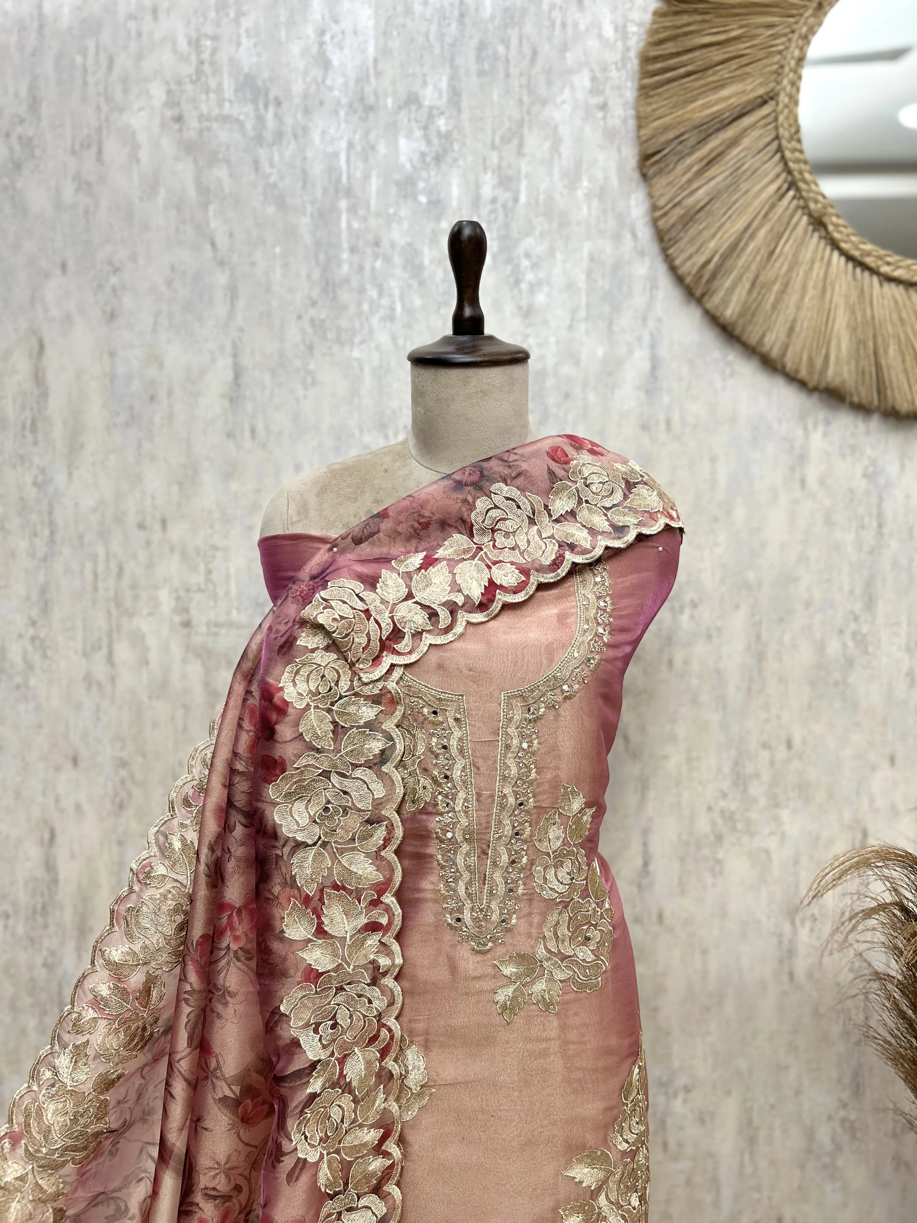 Exquisite Glass Organza Floral Embroidered Unstitched Suit