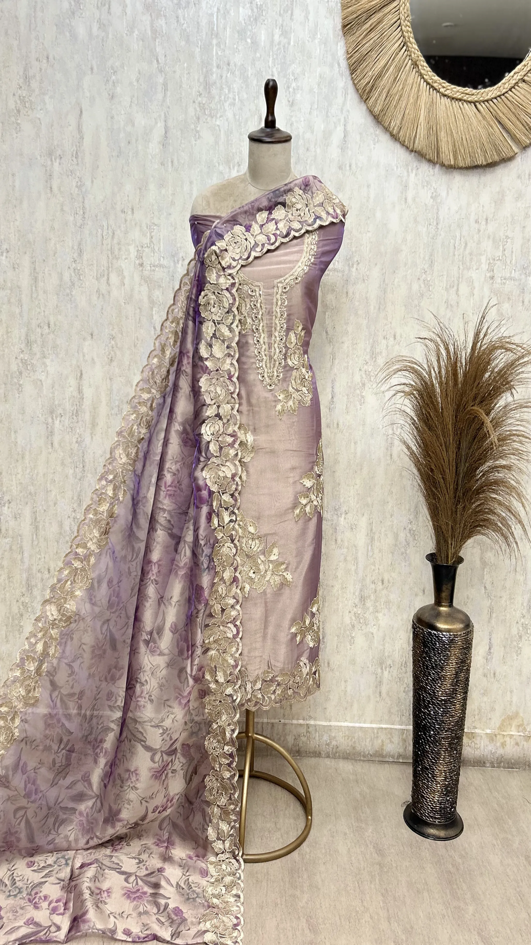 Exquisite Glass Organza Floral Embroidered Unstitched Suit