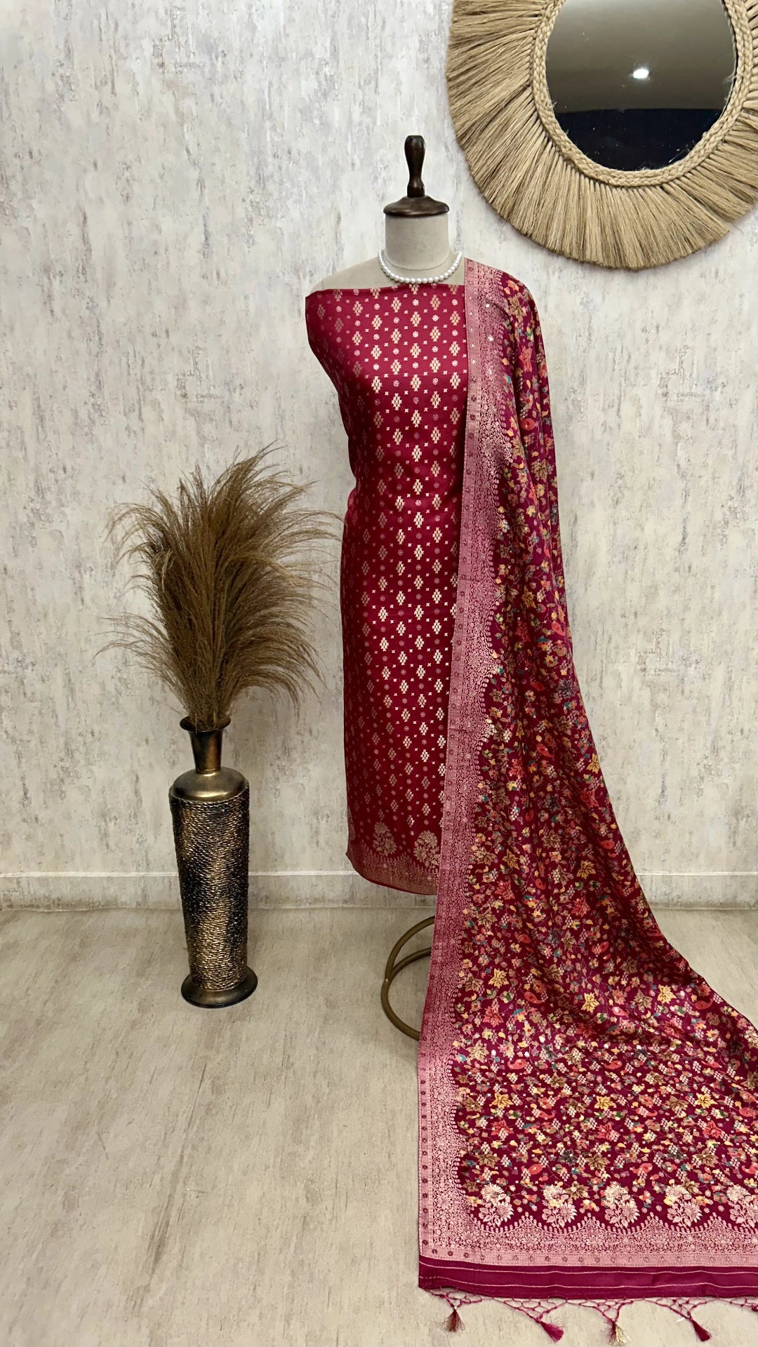 Banarasi Silk Unstitched Suit Set Featuring Banarasi Silk Dupatta