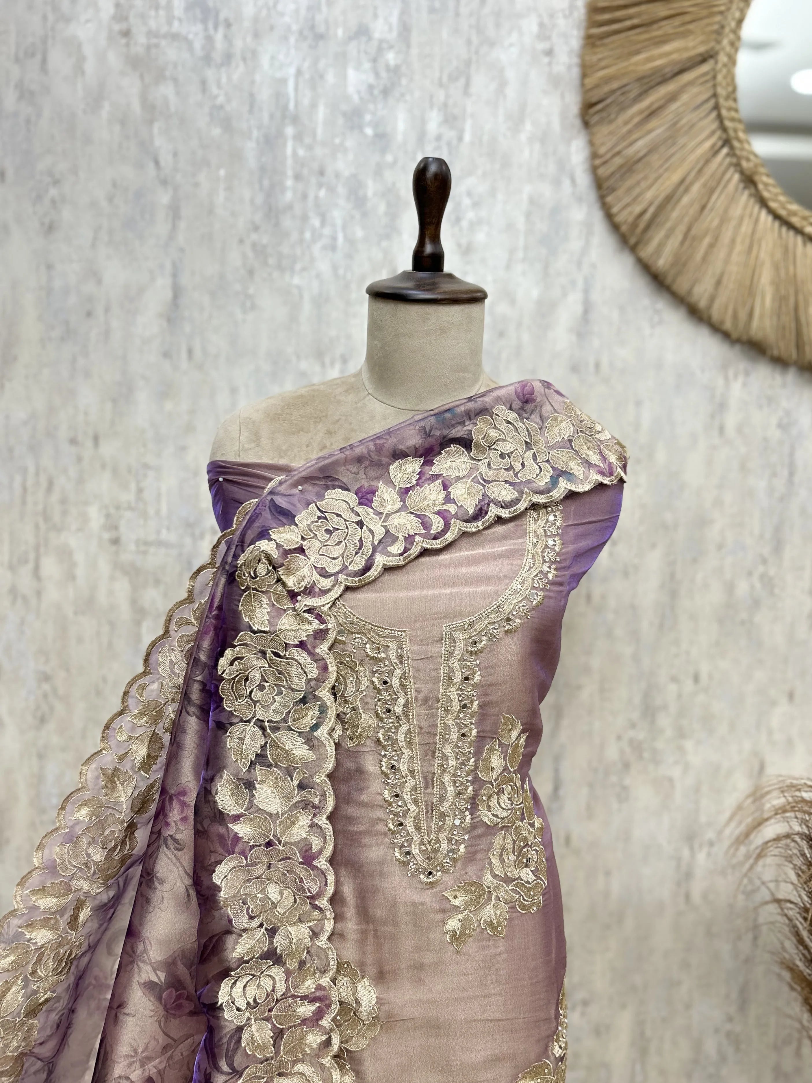 Exquisite Glass Organza Floral Embroidered Unstitched Suit