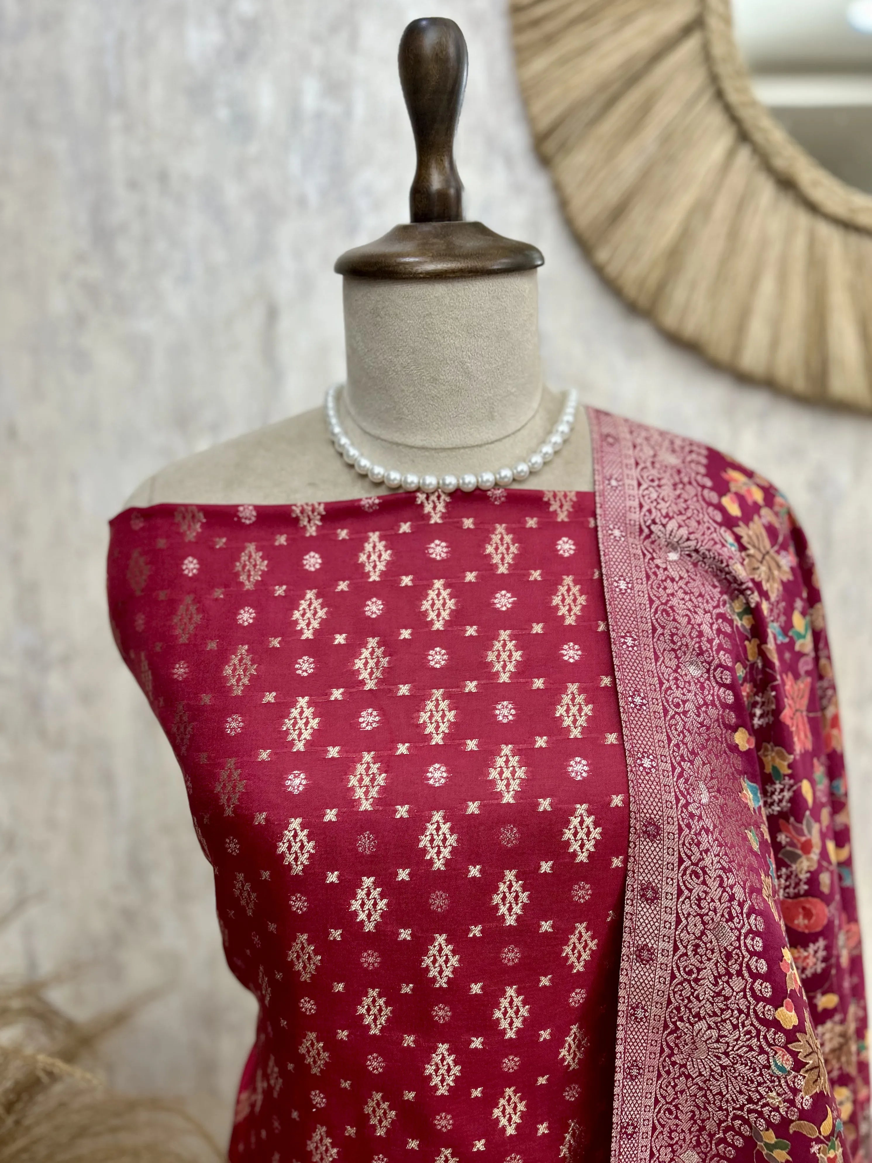 Banarasi Silk Unstitched Suit Set Featuring Banarasi Silk Dupatta