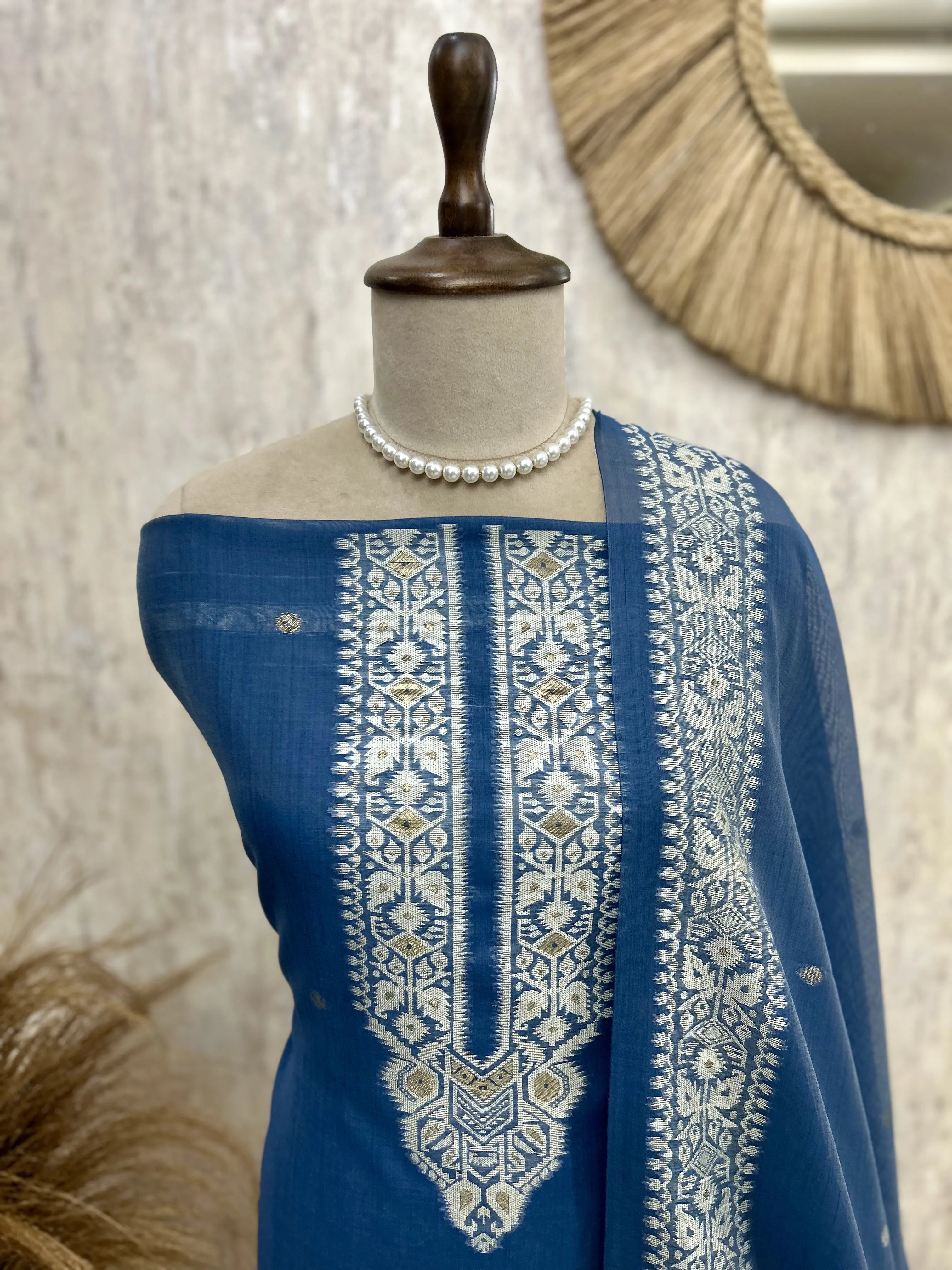 Indigo Unstitched Suit Set With Dupatta