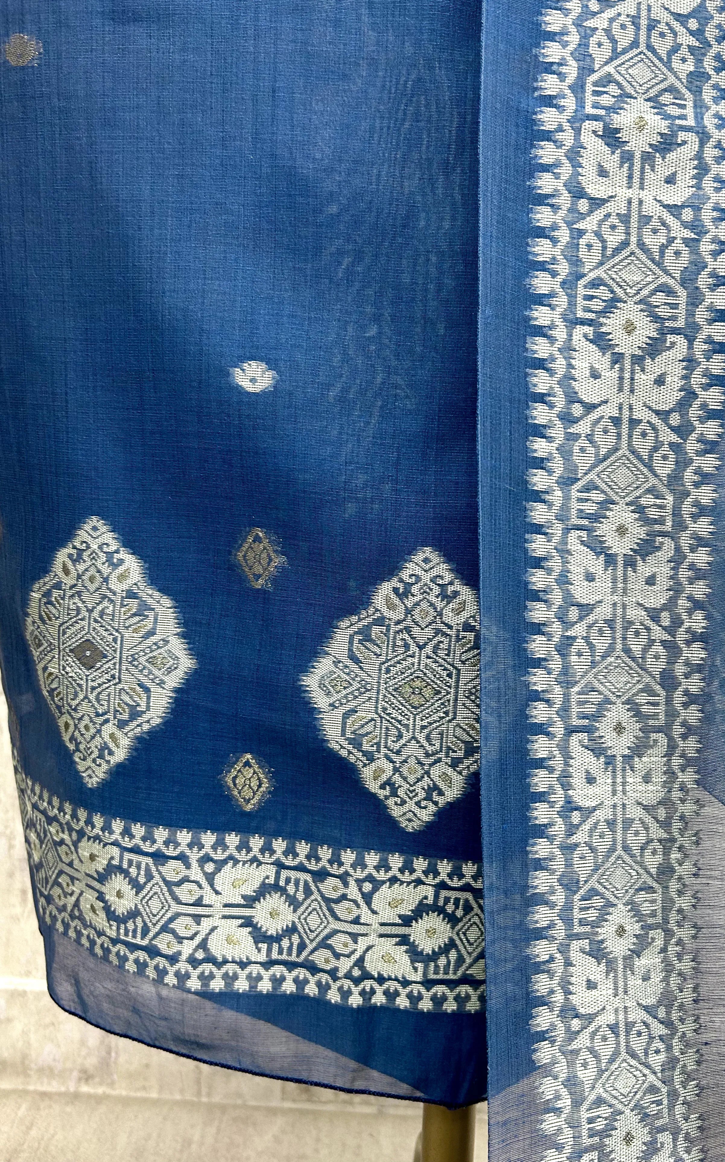 Indigo Unstitched Suit Set With Dupatta