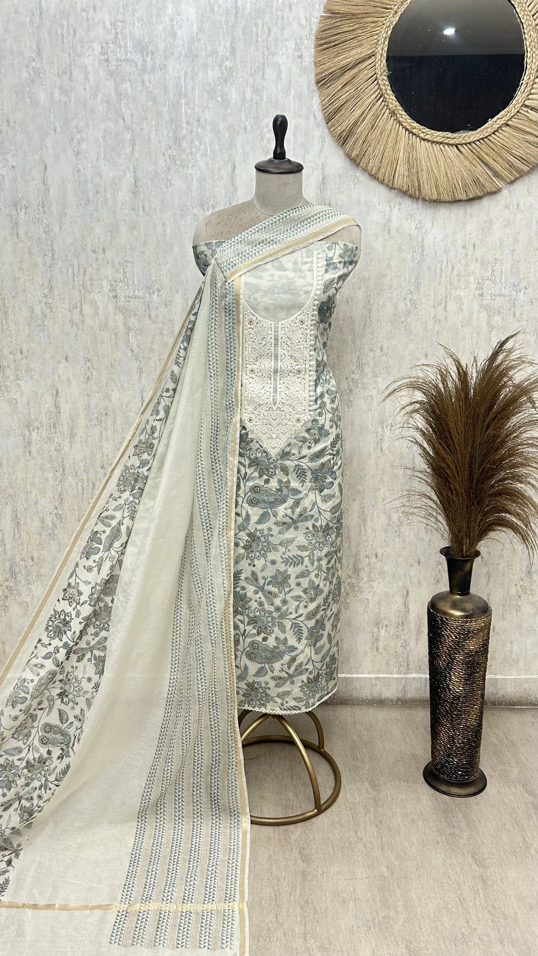 Rose Embroidered Grace Mul chanderi Unstitched suit