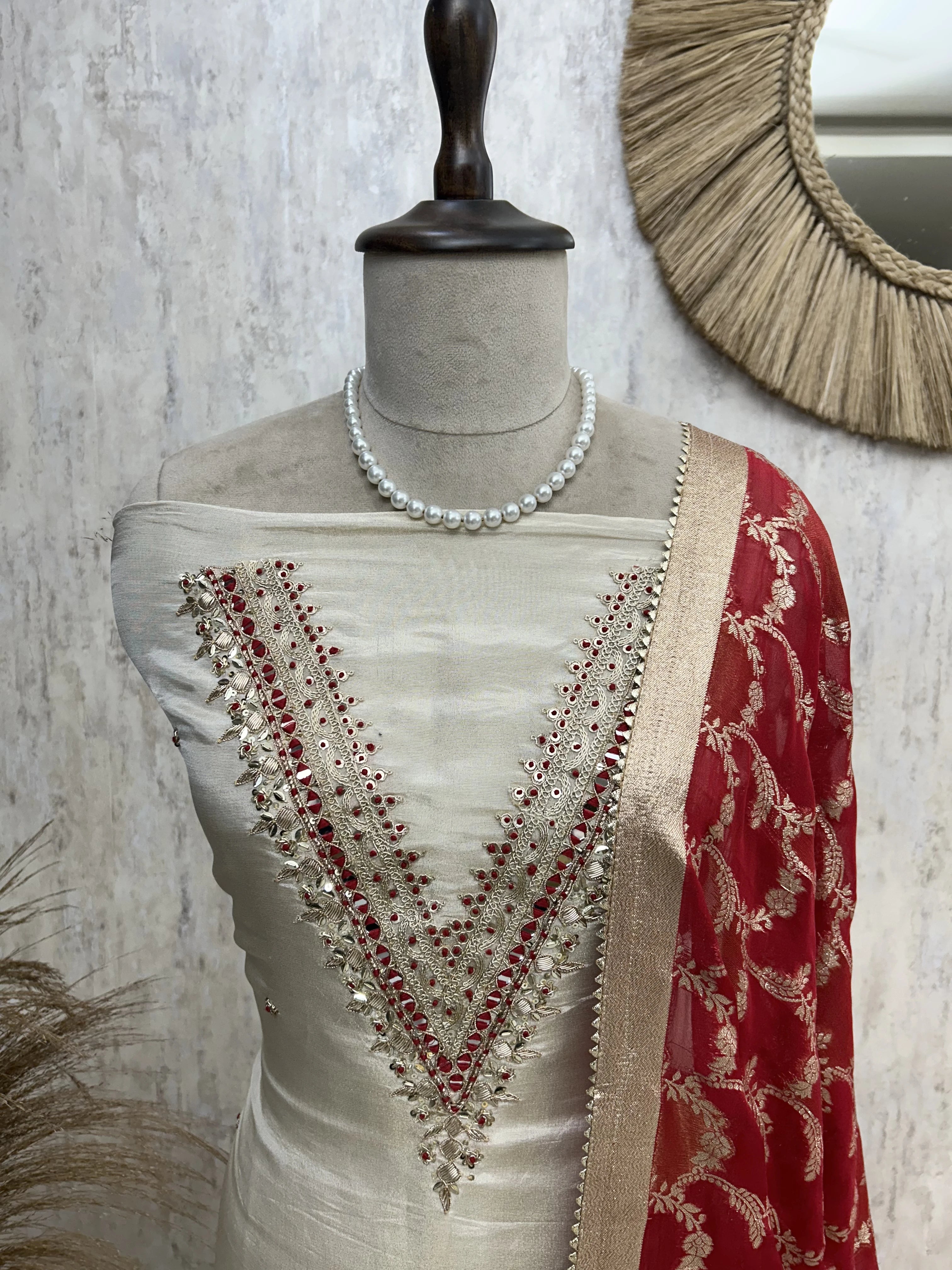 Zardozi Work Tissue Silk Unstitched Suit Set