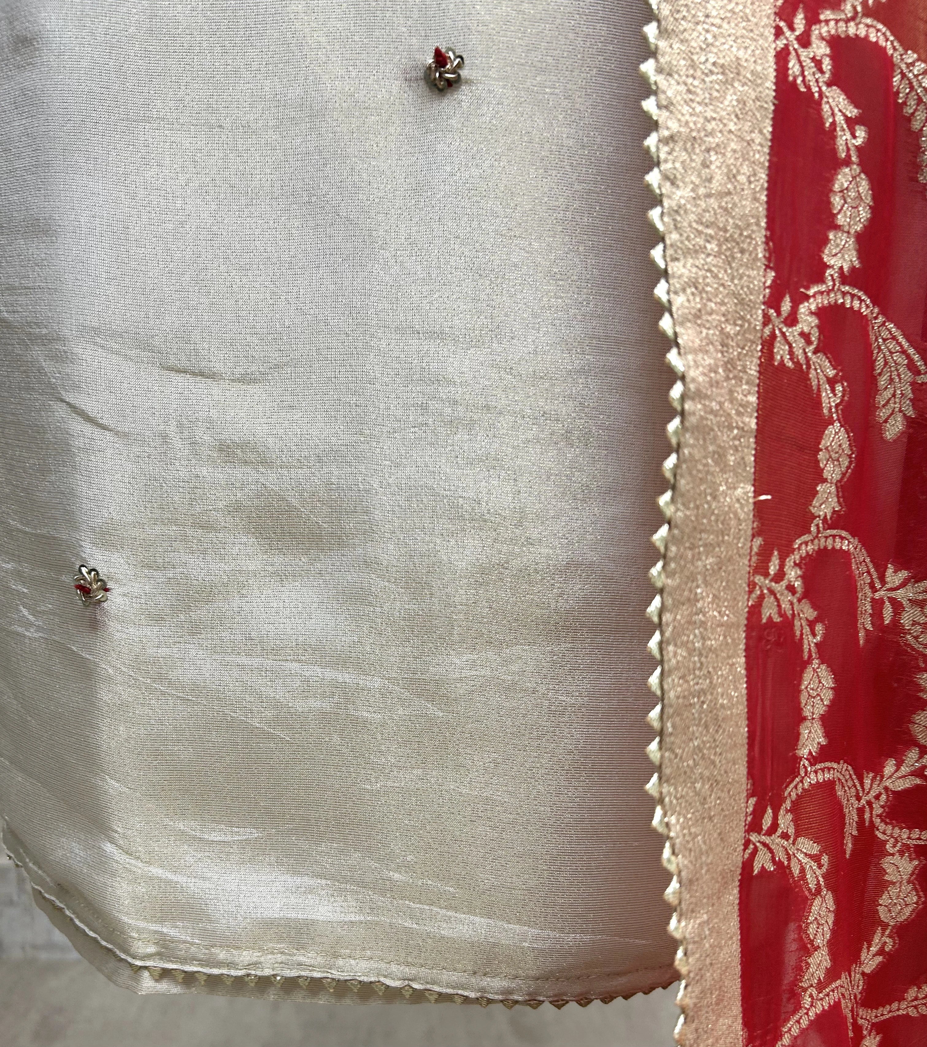 Zardozi Work Tissue Silk Unstitched Suit Set