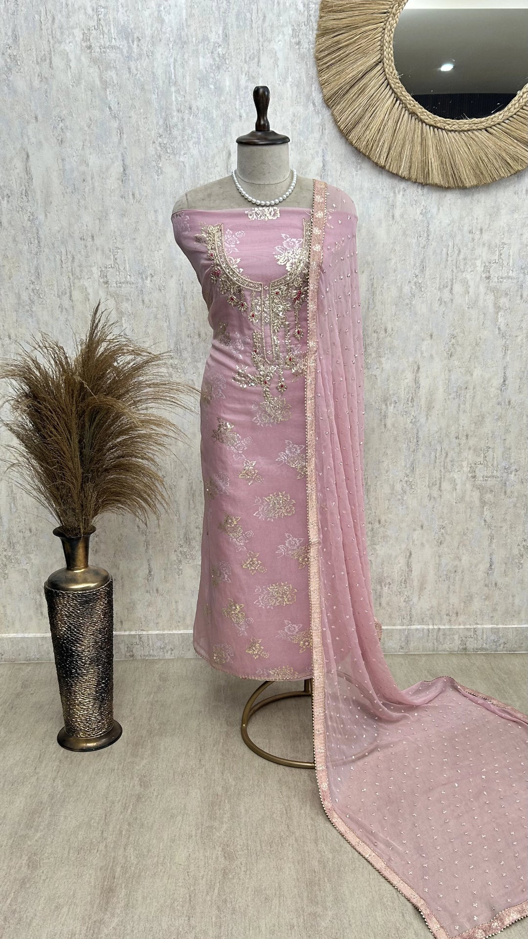 Zardozi Work Organza Unstitched Suit Set